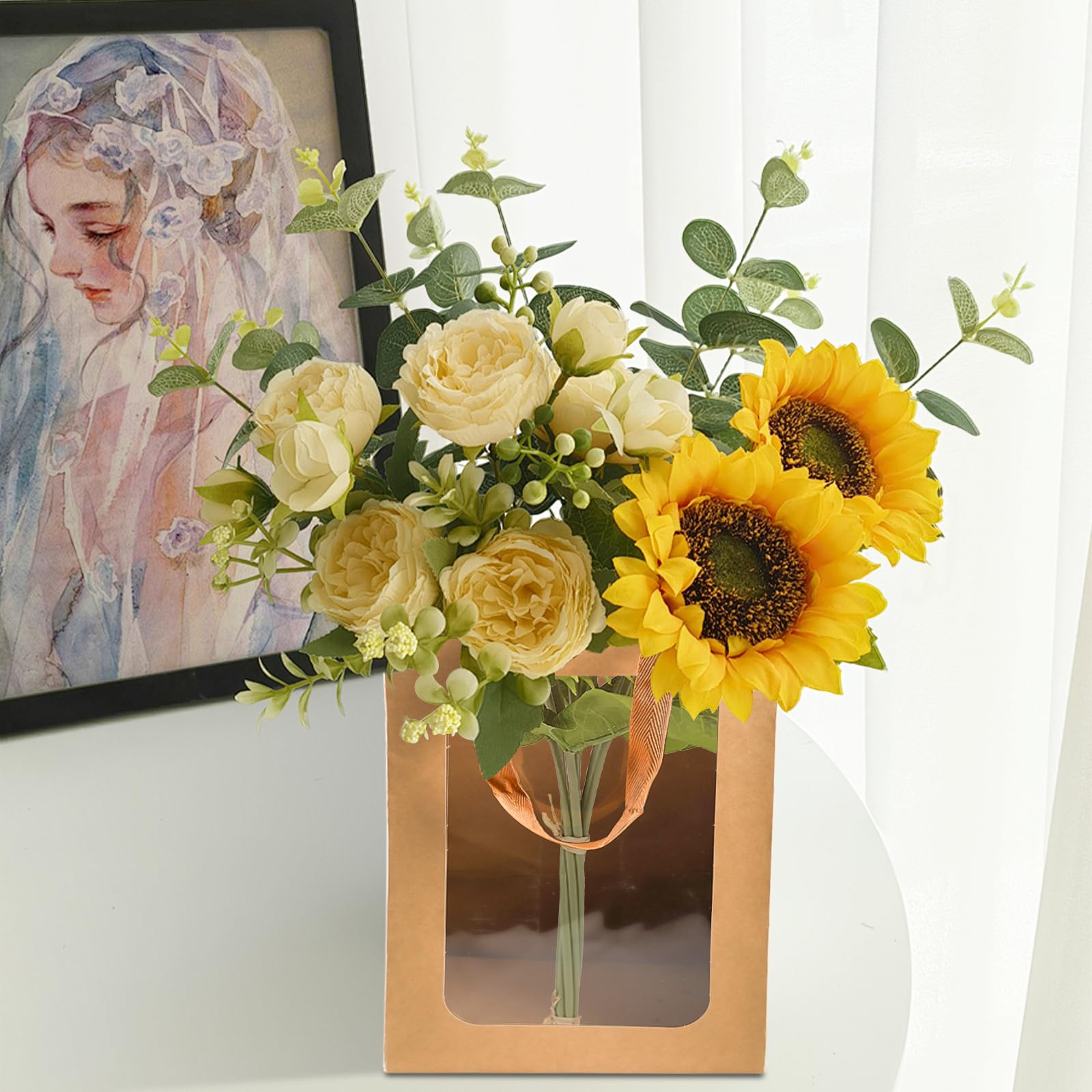 10x Kraftpapier-Geschenktüten Mit Fenster – Rosa, 30x20x16 Cm, Mit Tragegriffen