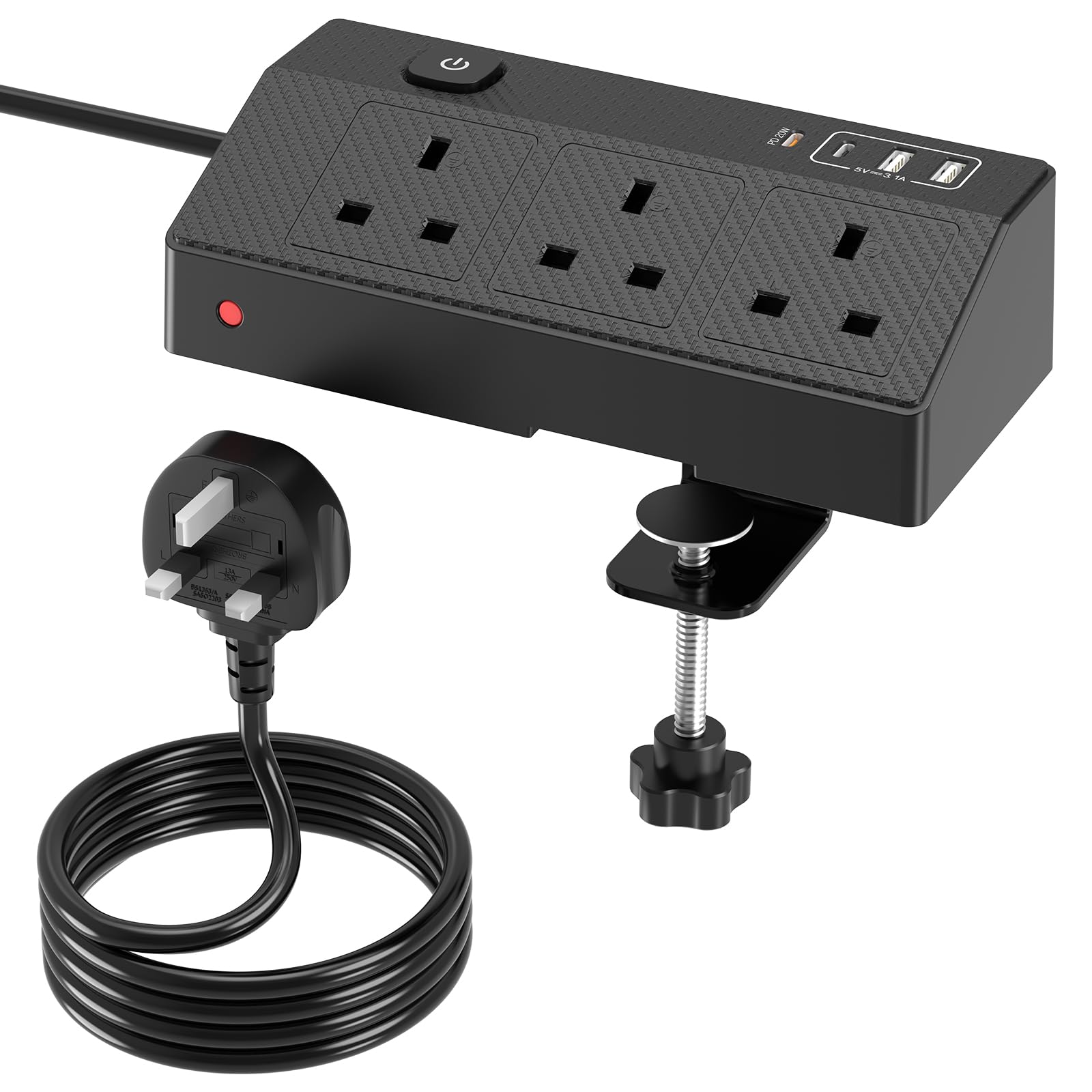 Desk Extension Lead 1.8M With USB Slots, PD 20W USB C Fast Charging Desk Power Socket Hafino 3 Way Desktop Power Strip Surge Protected Extension~p209526161 - View #11