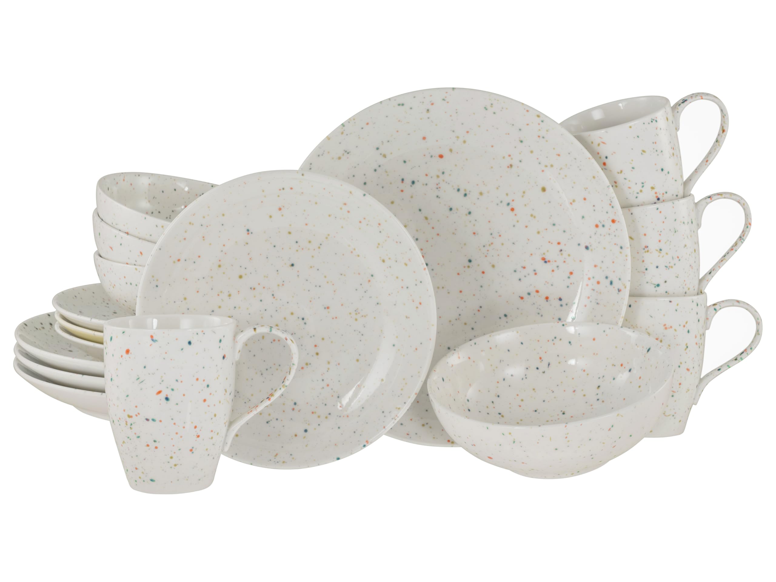 CreaTable, 24263, seria Confetti białe, 16-częściowy zestaw naczyń dla 4 osób, serwis kombi z kamionki, nadaje się do mycia w zmywarce i używania w kuchence mikrofalowej, wysokiej jakości produkcja