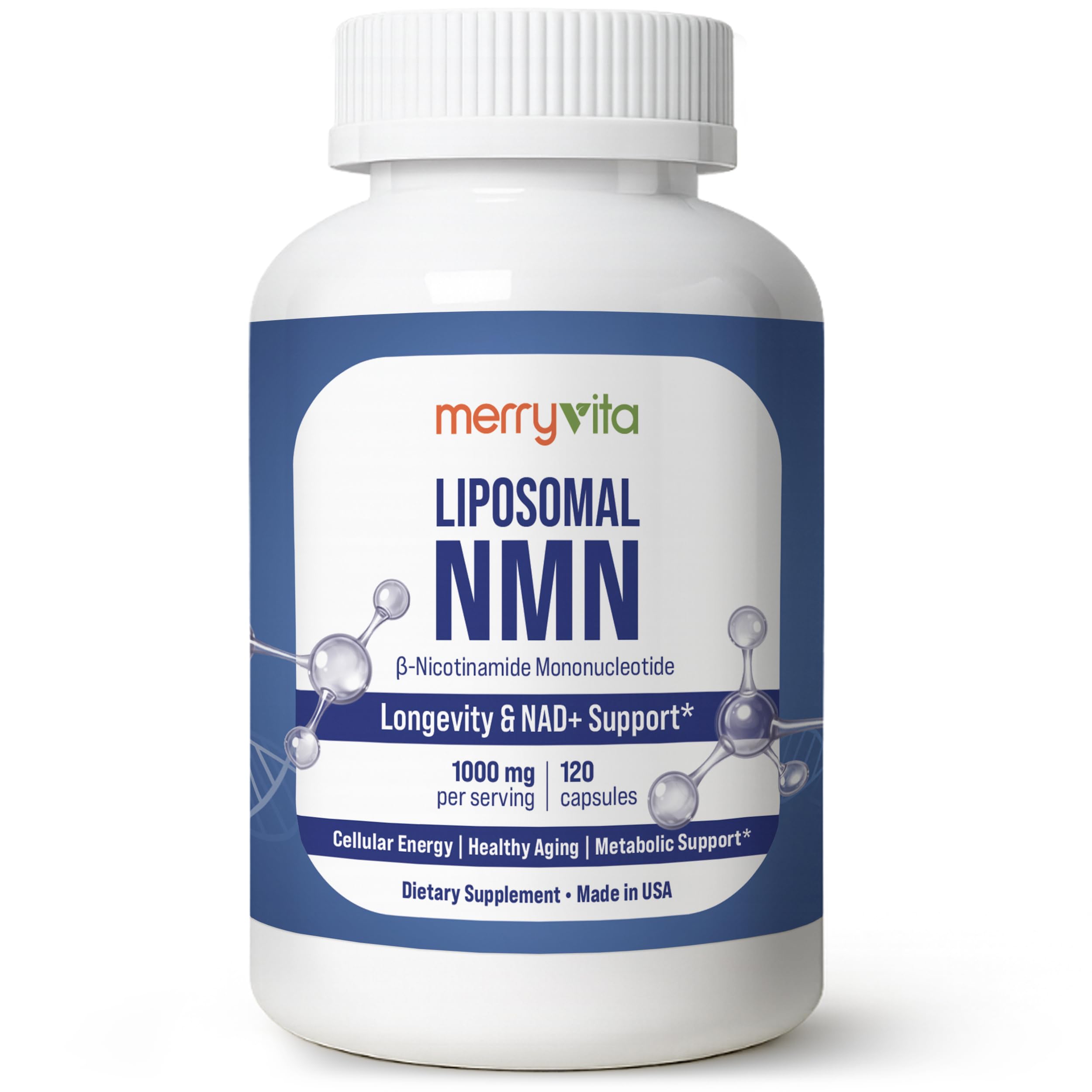 NMN Supplement 1000mg | Pure Nicotinamide Mononucleotide (NMN) | NAD+ Booster | Supports Cellular Energy, Longevity & Mitochondrial Function | 120 Capsules | Vegan, Non-GMO, Gluten Free