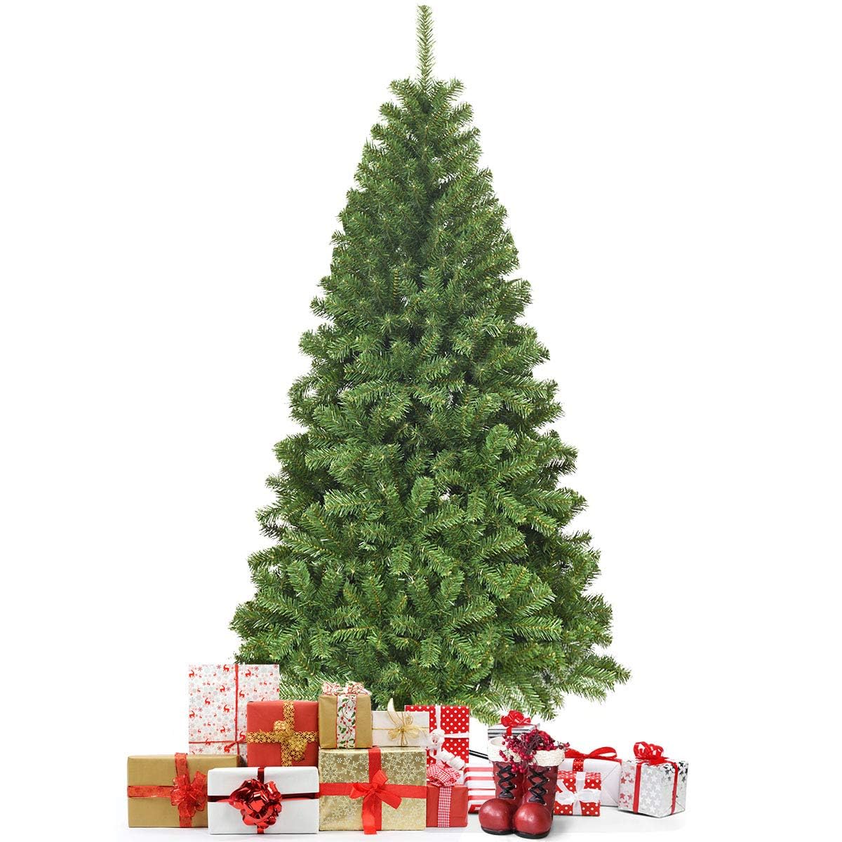 RELAX4LIFE Árbol de Navidad de PVC Ignífugo 180/225cm con 928/1346 Ramas, Árbol de Navidad con Soporte Plegable de Metal y Apertura Automática para Casa, Tienda, Oficina, Verde (225 cm)