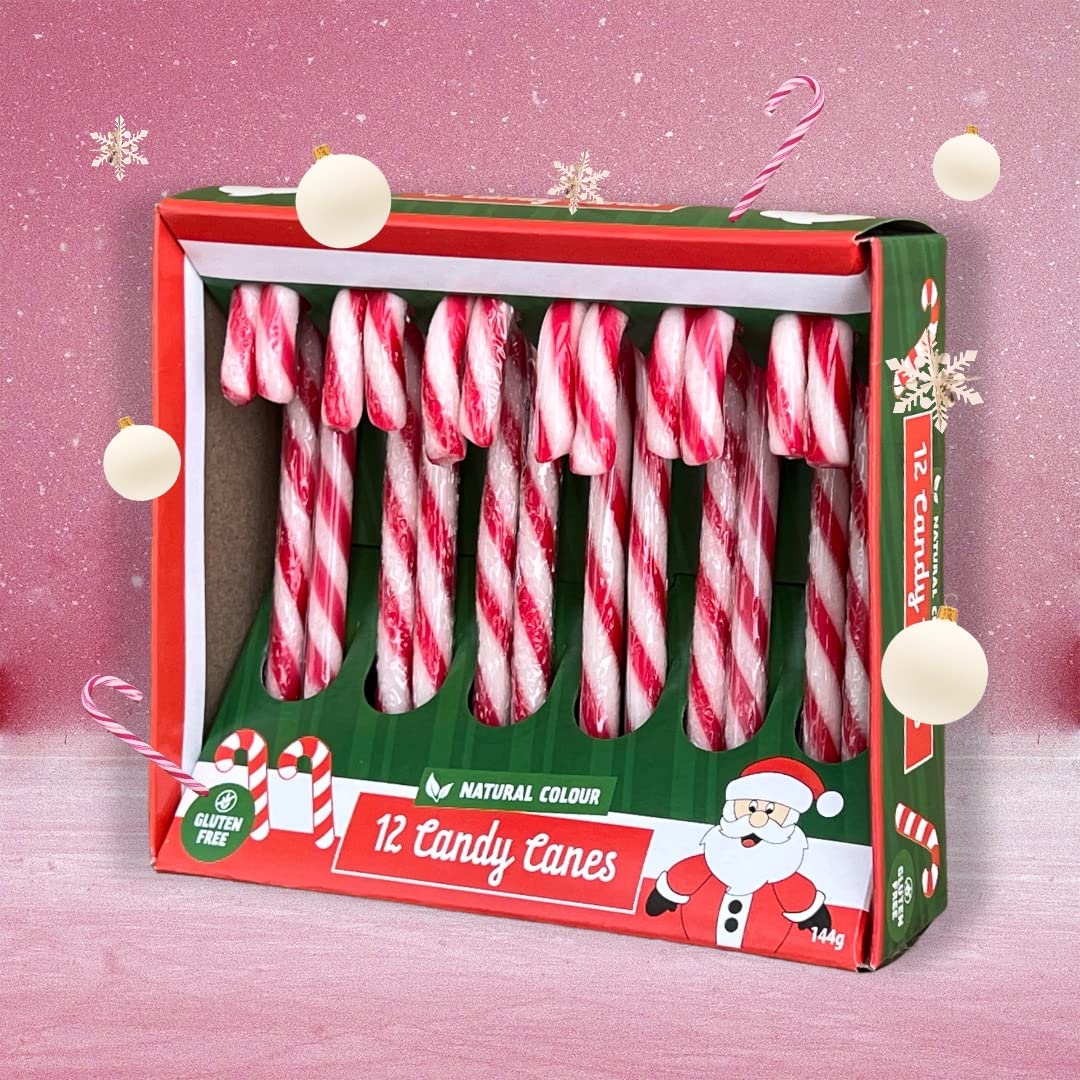 Zuckerstangen mit Erdbeergeschmack - Candy Canes rot/weiß gestreift - Natürliche Farben - Christbaumschmuck oder Geschenkanhänger - Süßigkeit Weihnachtszeit (12 x 12g (1 Packung))