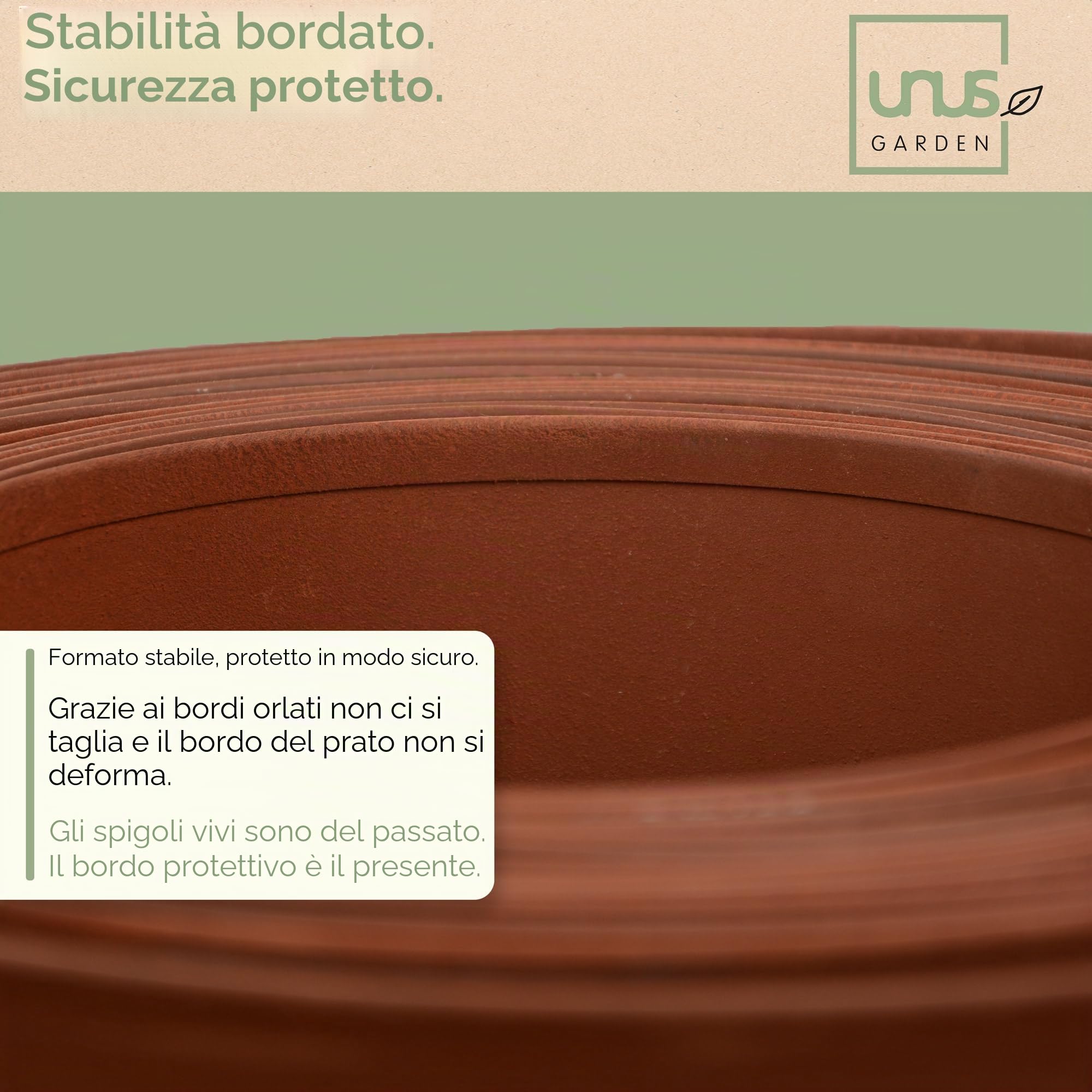 UNUS Bordura metallica da 10 m, bordo da giardino con effetto arrugginito, altezza 14 cm, per delimitare aiuole, sentieri, alberi, giardini di ghiaia, flessibile e accorciabile, resistente alle