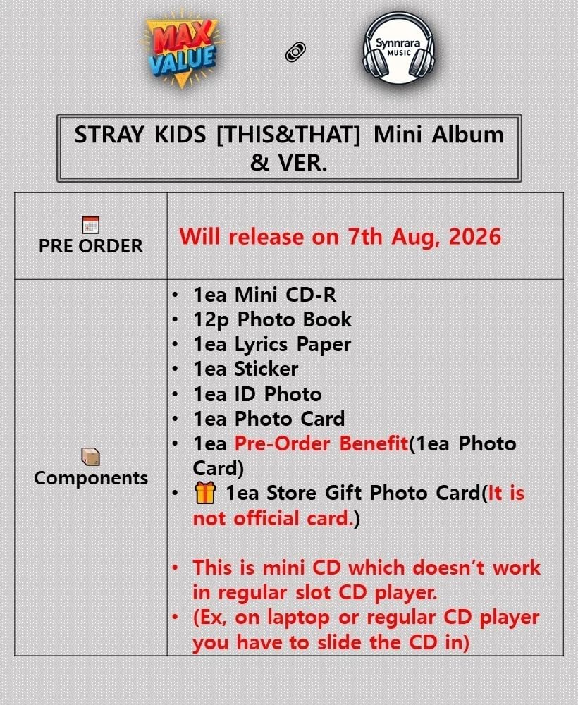 (& Version – Set mit 8 Versionen) STRAY KIDS – THIS & THAT Mini-Album + Fotokarte, K-Pop