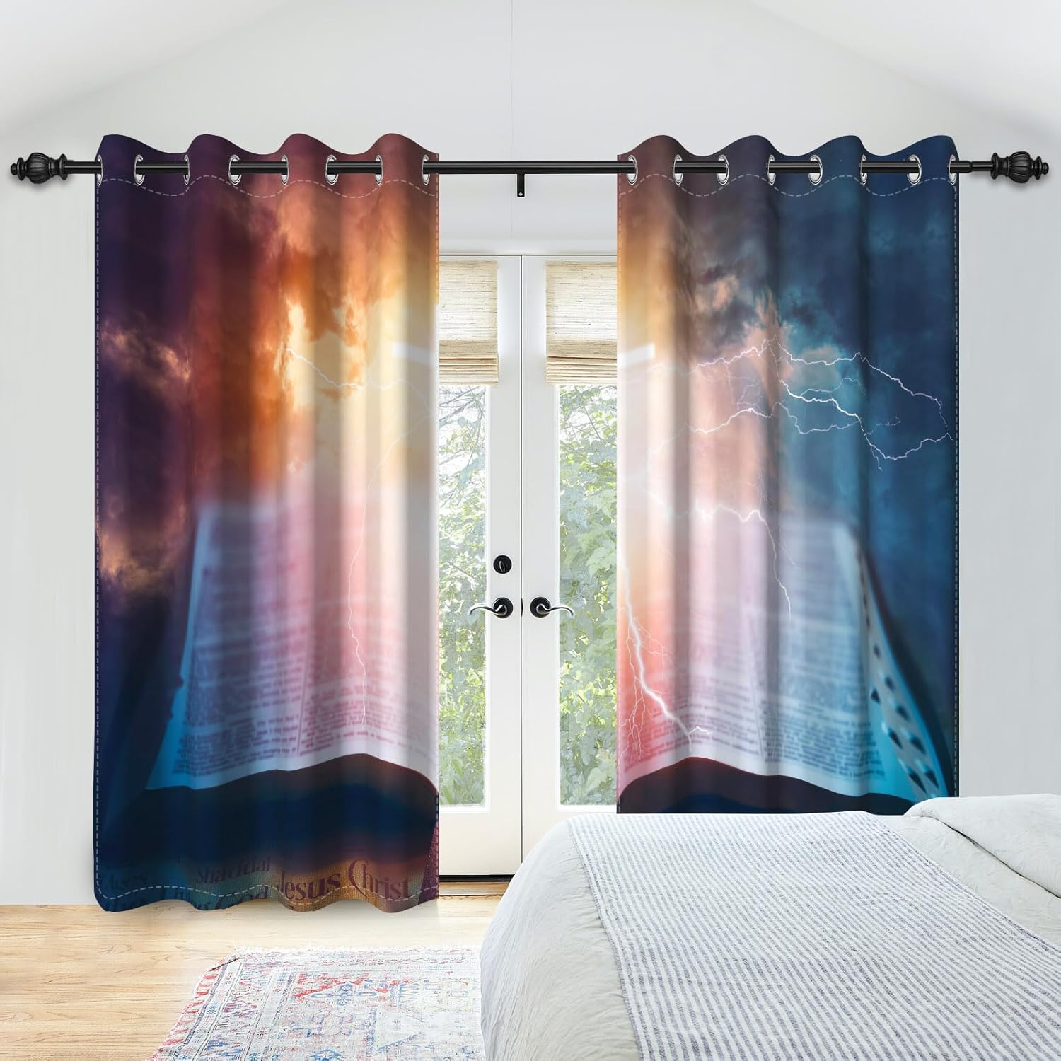 Holy Bible Crucifix Window Curtains Jesus Christ Bible Cross Blackout Curtain Drapes Heaven Holy Light Easter Christian Church Activities Window Treatments with Grommets,42x84 inch,2 Panels