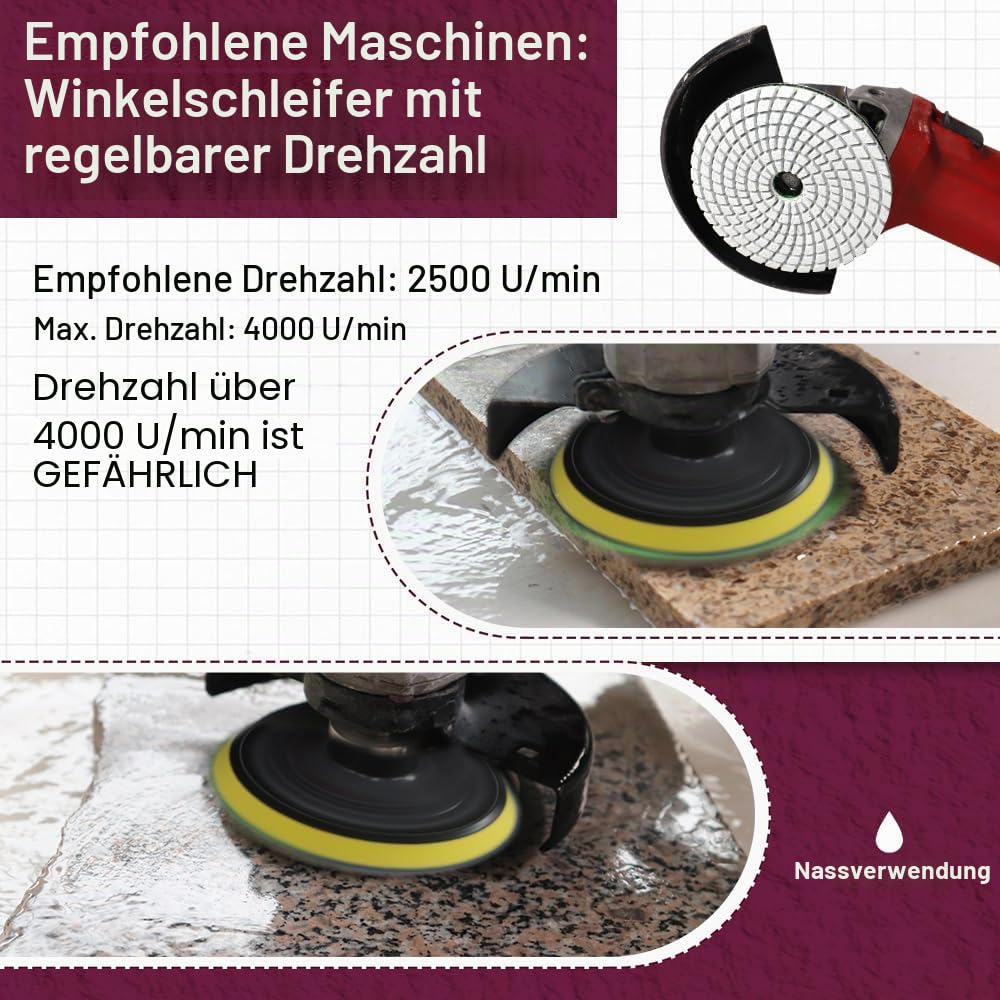 Diamant Polierpads Körnung 30-12 Stücke Nass Polierscheiben 100mm für Granit Marmor Quarz Kunststein, für Winkelschleifer