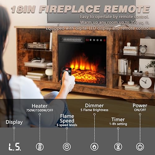 Miniatura 3 de LEMBERI Soporte de TV con Chimenea de 58 Pulgadas para TVs de hasta 65 Pulgadas, Consola con Chimenea Eléctrica de 18'' y Control Remoto, Centro