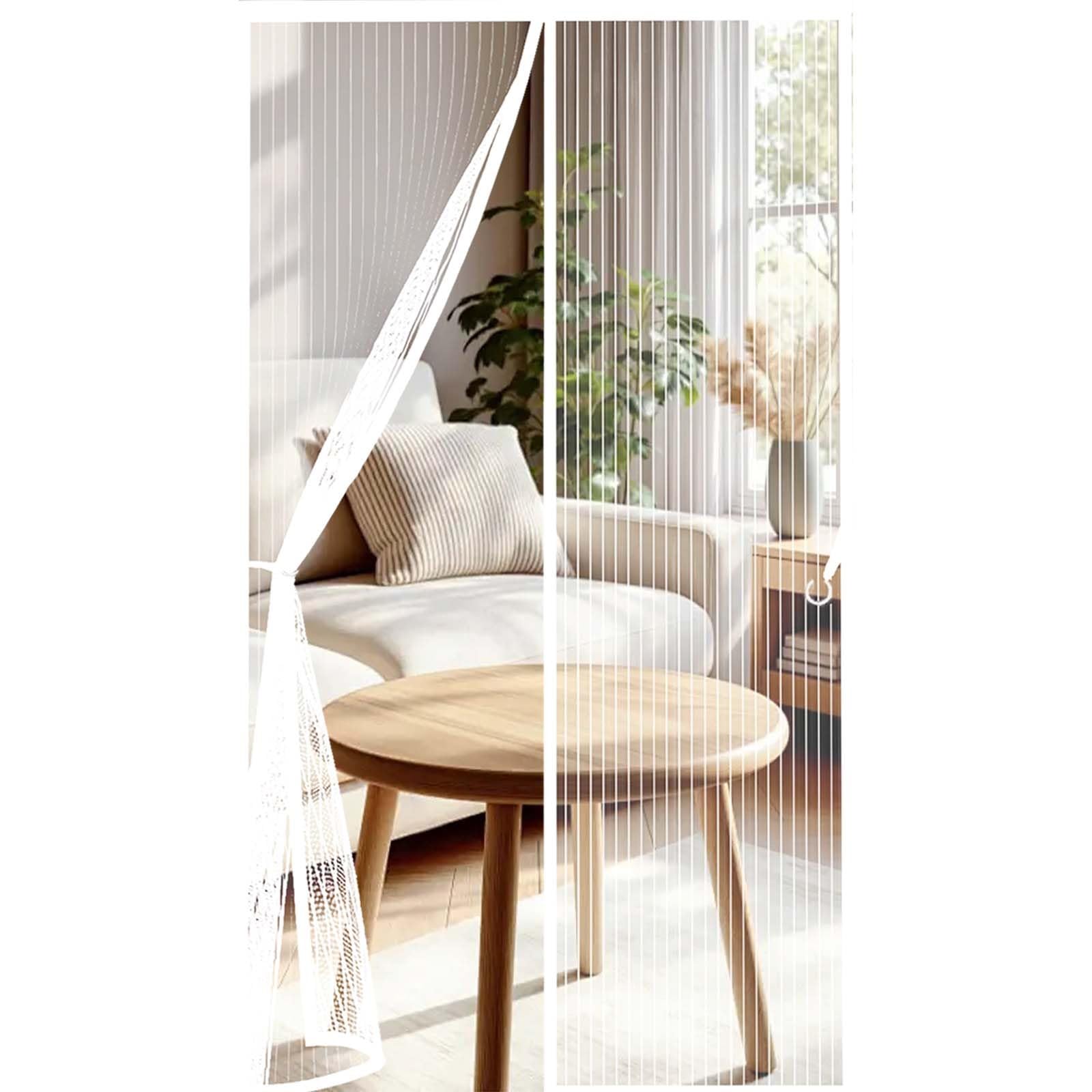 Door Fly Screen 121x216cm(WidthxHigh) Powerful Magnets and Full Frame Magic Tape, No Drill Installation Heavy Duty Self-Sealing Fly Mesh Lets Fresh Air in, Hundreds of Sizes, White