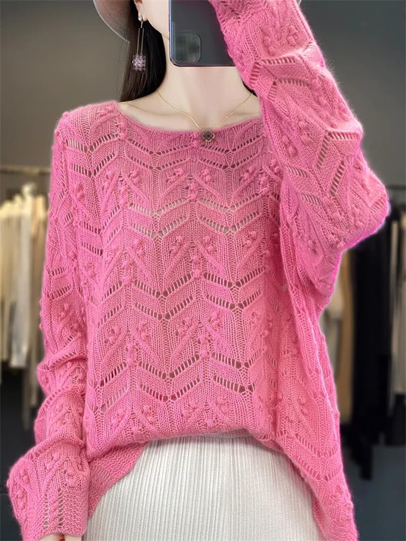Maglione da donna in lana con scollo rotondo allentato maglione lavorato a maglia