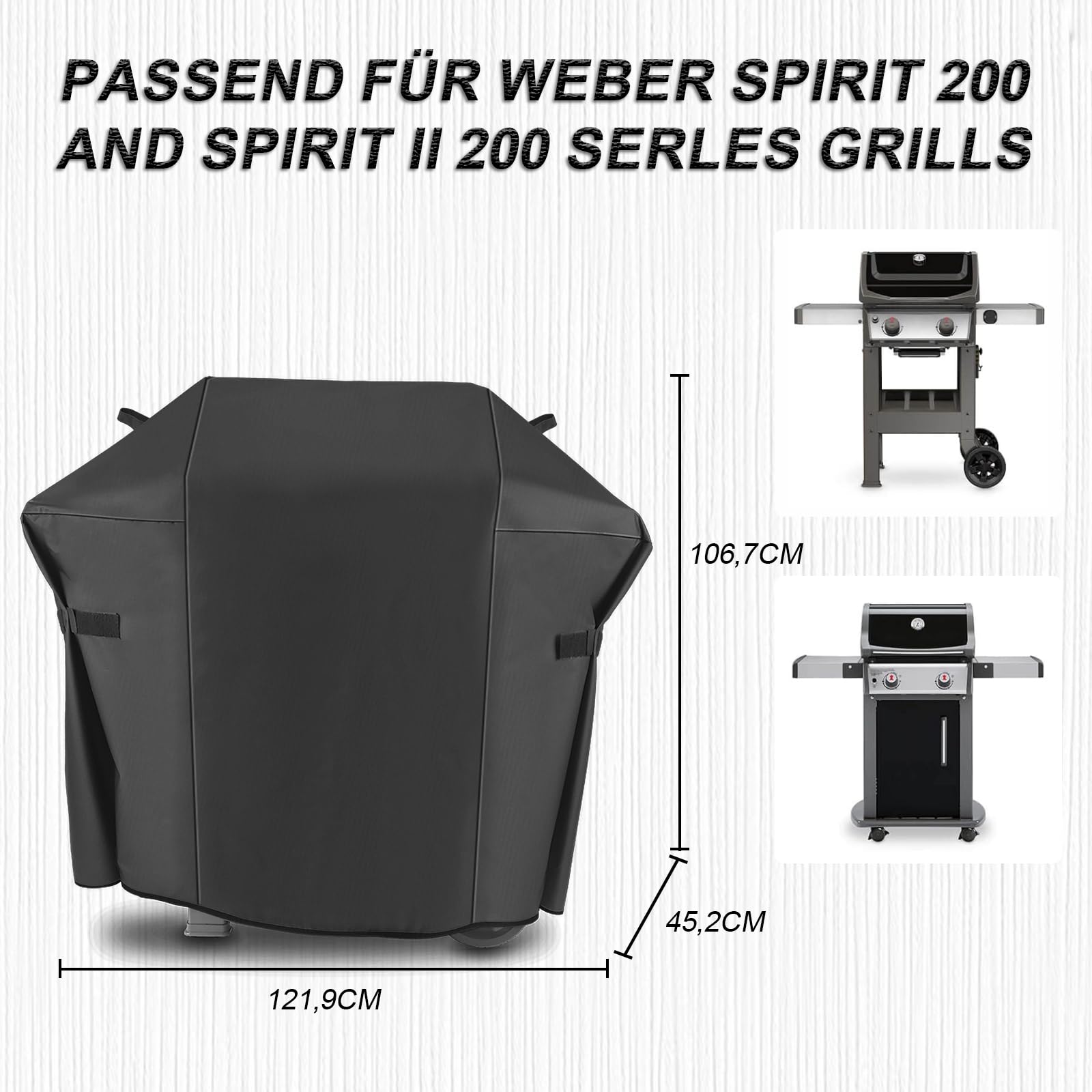 Grillabdeckung für Weber Spirit and Spirit II 200 Series, 7138 Grill Abdeckung for Weber Spirit II E210, S210, E210 Gasgrill, 141CM 600D Oxford BBQ Abdeckhaube, Heavy Duty & Wasserdicht, Reißfeste, UV
