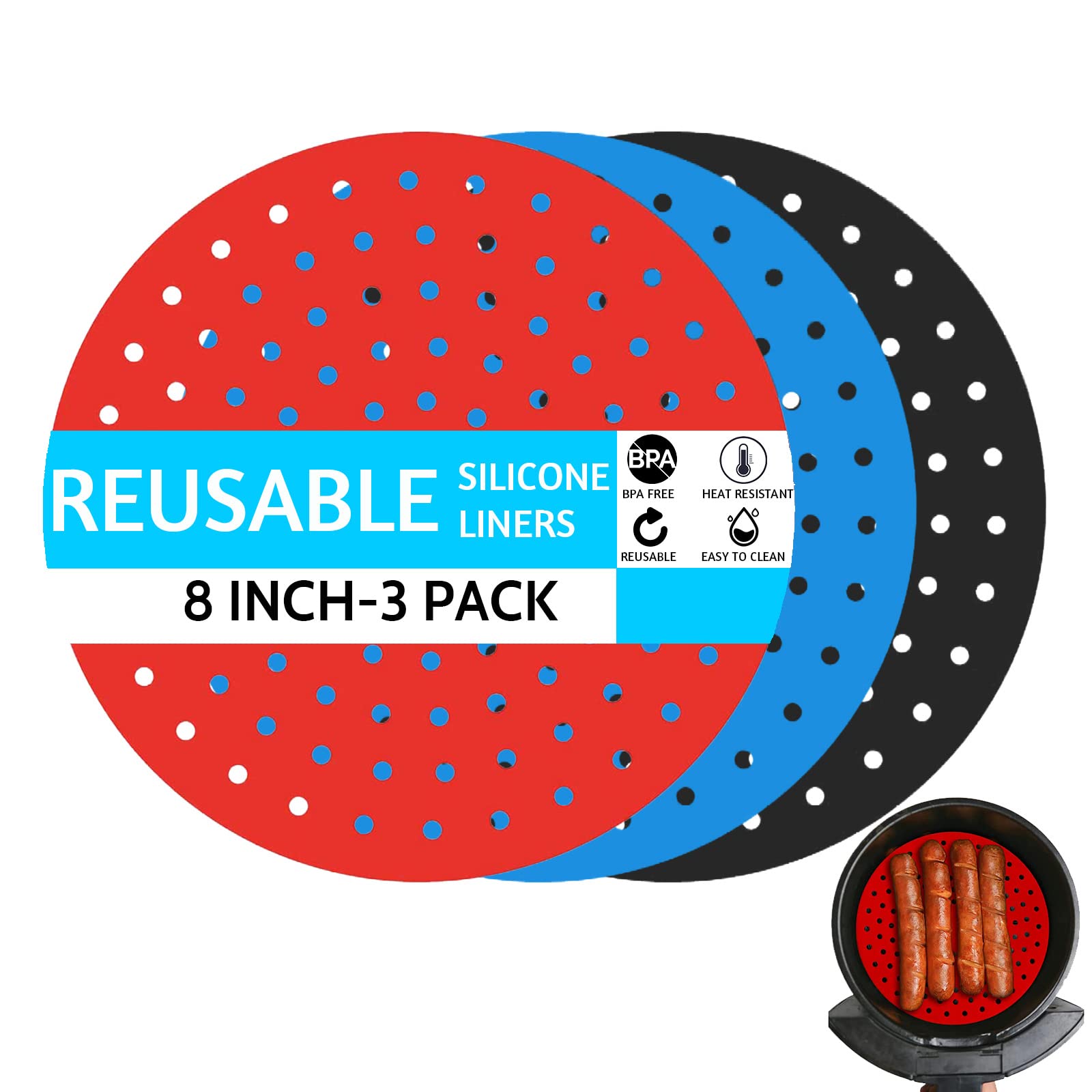 Buy ADQOO Air Fryer Liners, 3 Pack 8 Inch Round NonStick Reusable