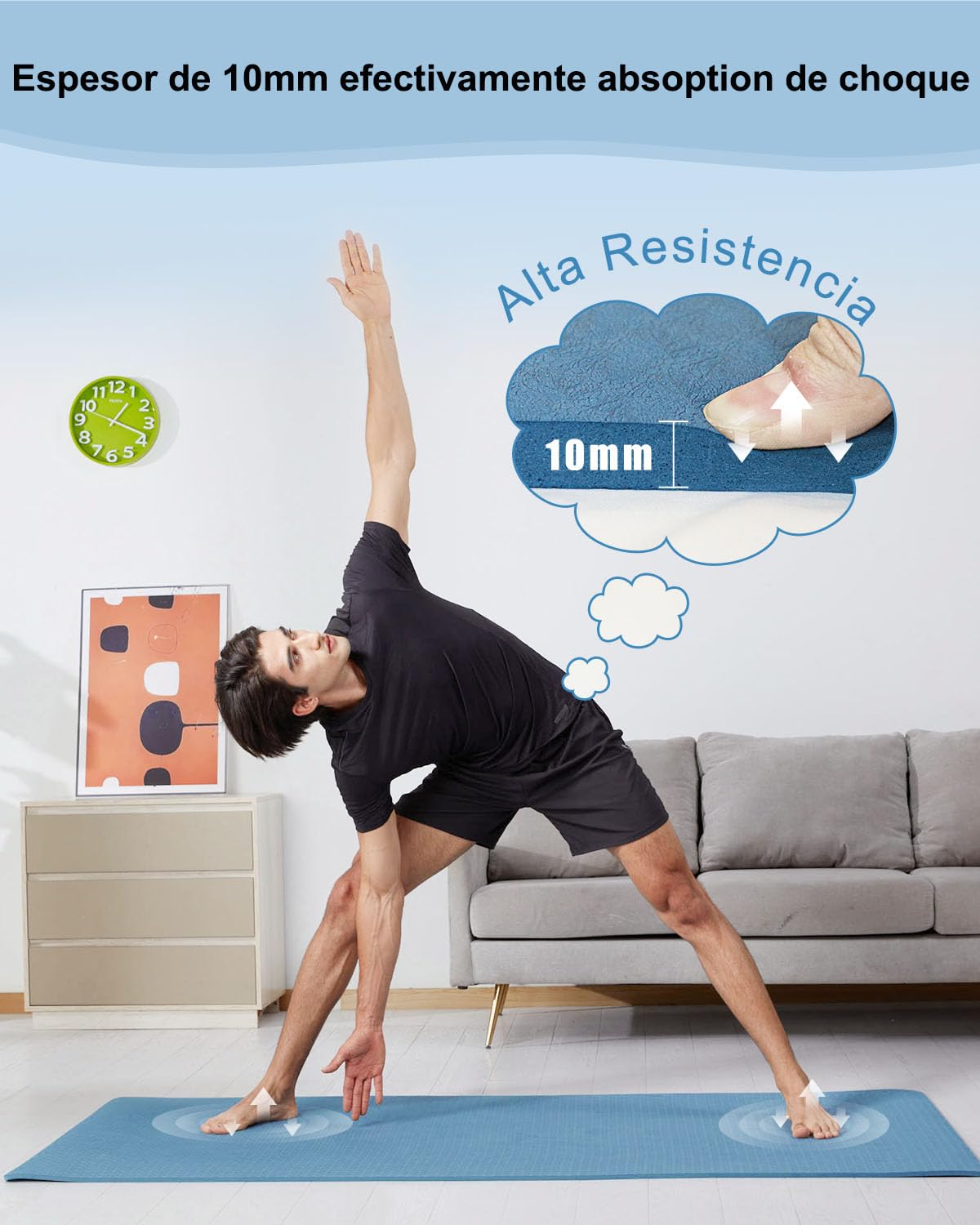 Esterilla de yoga antideslizante, 195 x 90 cm, TPE, 10 mm de grosor, esterilla de fitness XL, con correa de transporte + bolsa para pilates, yoga, entrenamiento