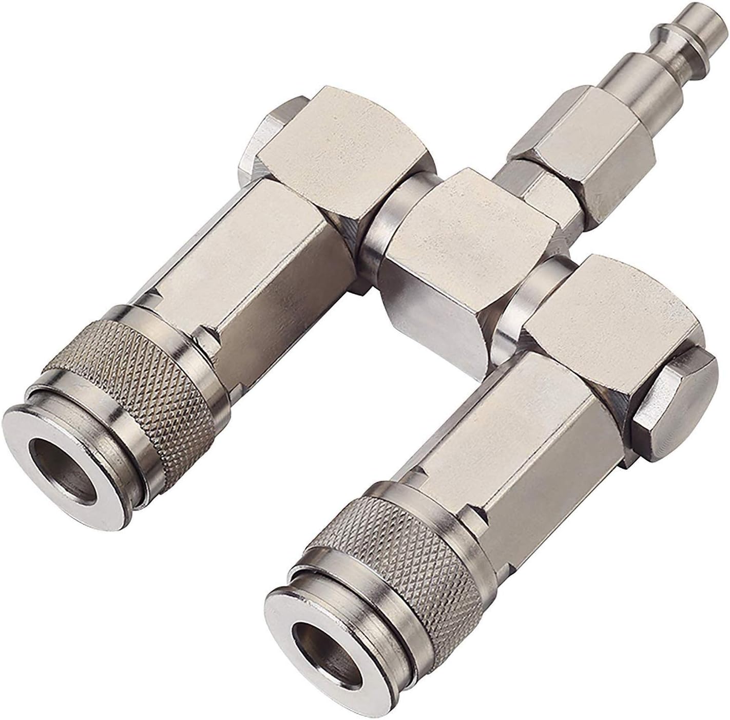 FIXSMITH Air Hose Connector- 3pc Swivel Dual Air Coupler Kit, 2 Way Air Hose Splitter,1/4 In NPT,Compressor Swivel 360 Degrees Connectors.