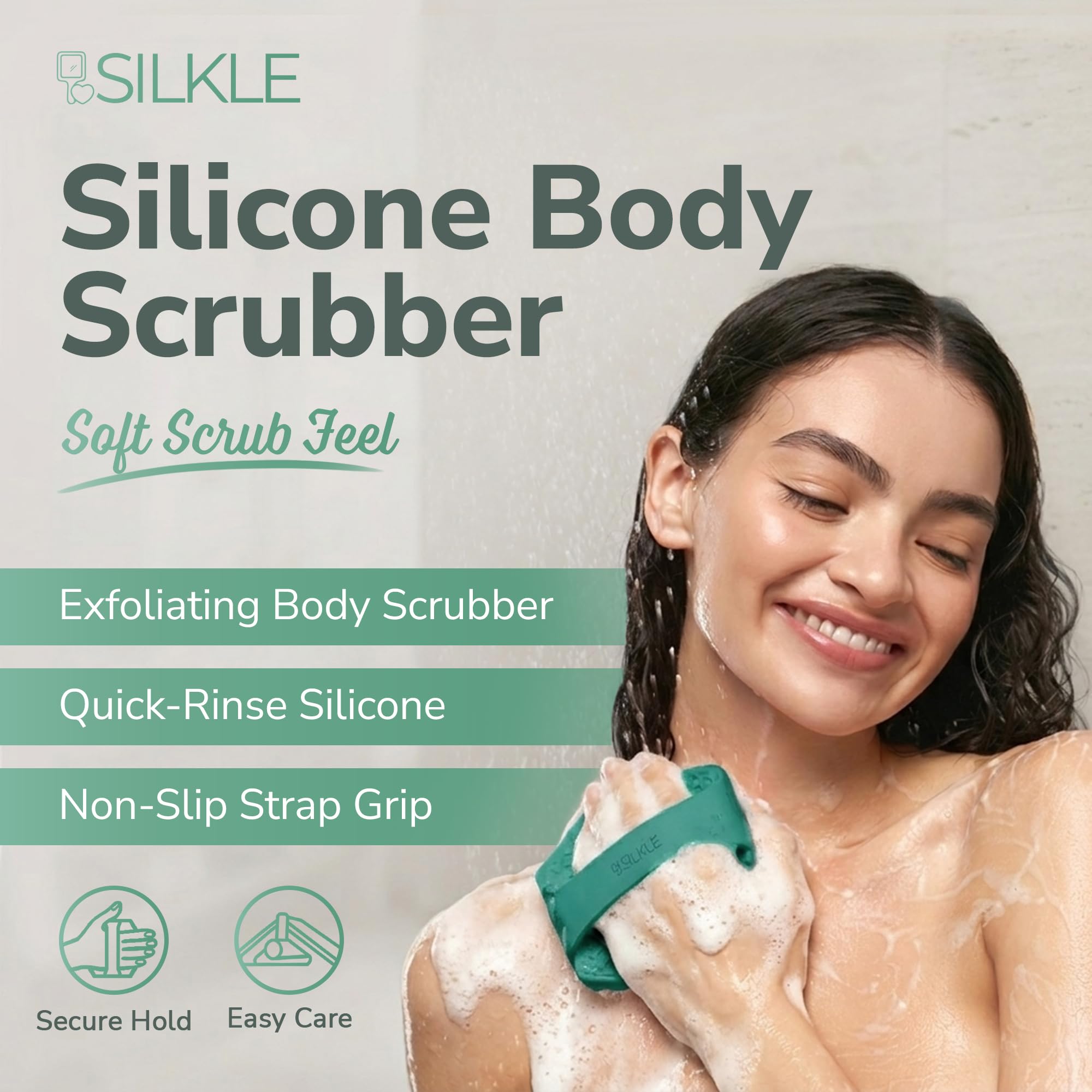 SILKLE Limpiador corporal de silicona, cepillo de baño exfoliante y limpiador de piel, esponja de ducha para exfoliación corporal suave y lavado, herramienta de cuidado de silicona para un renovado y