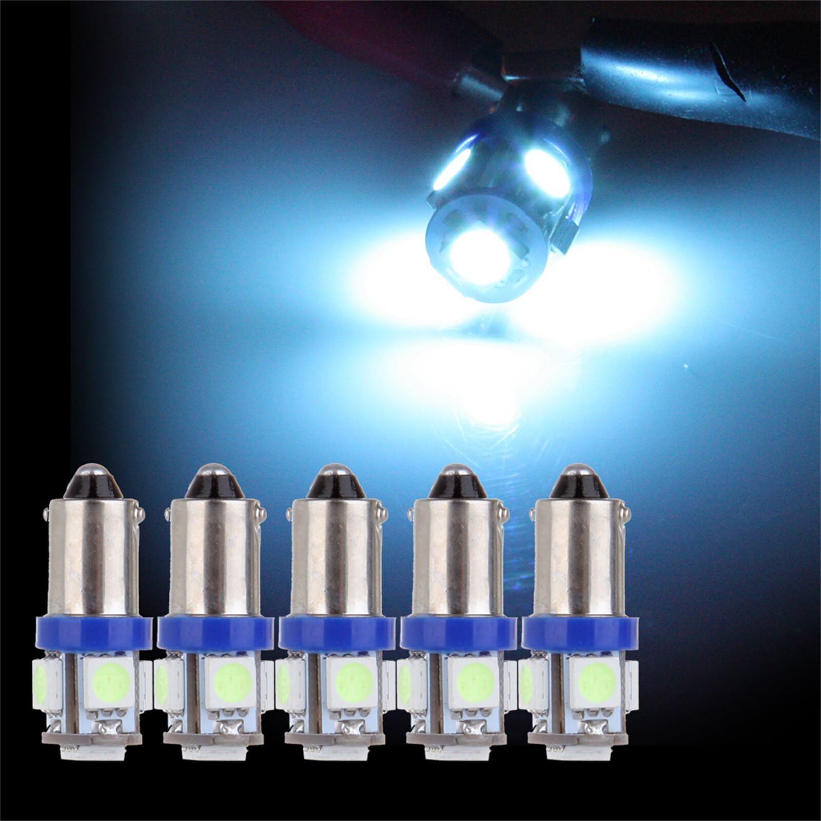 ECCPP 5x Instrument Cluster Dash Panel Lights ba9s-5-5050-smd-Ice Blue 1815, 1816, 182, 1889, 1891, 1892, 1893, 1895, 1895A, 1445, 17053, 53, 53X, 57, 216, 293, 363, 3886X, 3893, 6253, 64111, 64113