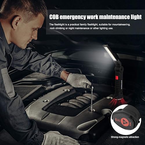 Miniatura 2 de Paquete de 2 luces LED de trabajo, luz de trabajo LED COB con base magnética y gancho para colgar, rotación de 360, 5 modos de linterna LED para