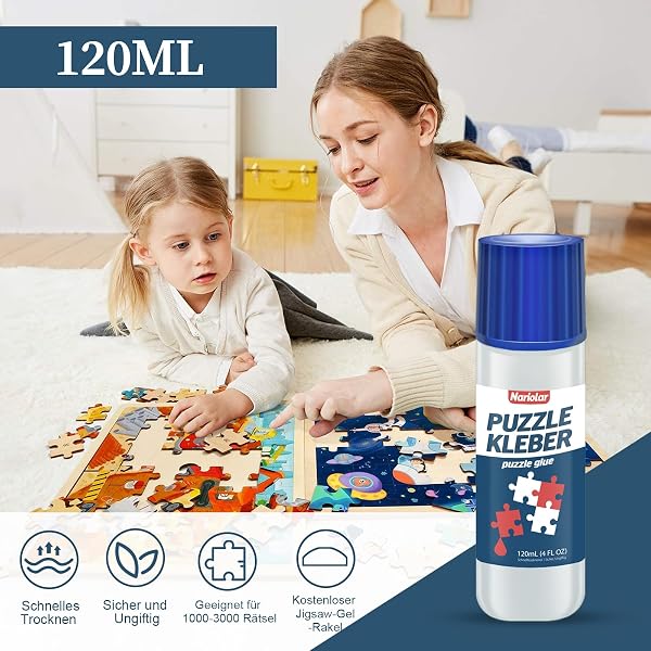 Nariolar Puzzle Kleber Transparent mit Applikator Geeignet für Befestigen und Aufhängen von Puzzles, Schnell Trocknend, 120ml - 3