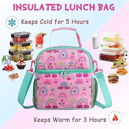 Miniatura 4 de VASCHY Bolsa de almuerzo para niños, con doble compartimento, con aislamiento, bolsa de almuerzo para niños y niñas, escuela, guardería, picnic,