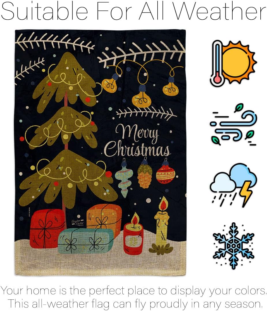 Christmas Vibes Burlap Garden Flag Wintertime Santa Marry Xmas Present Reindeer Season Snow House Decoration Banner Small Yard Gift Double-Sided, Made in USA