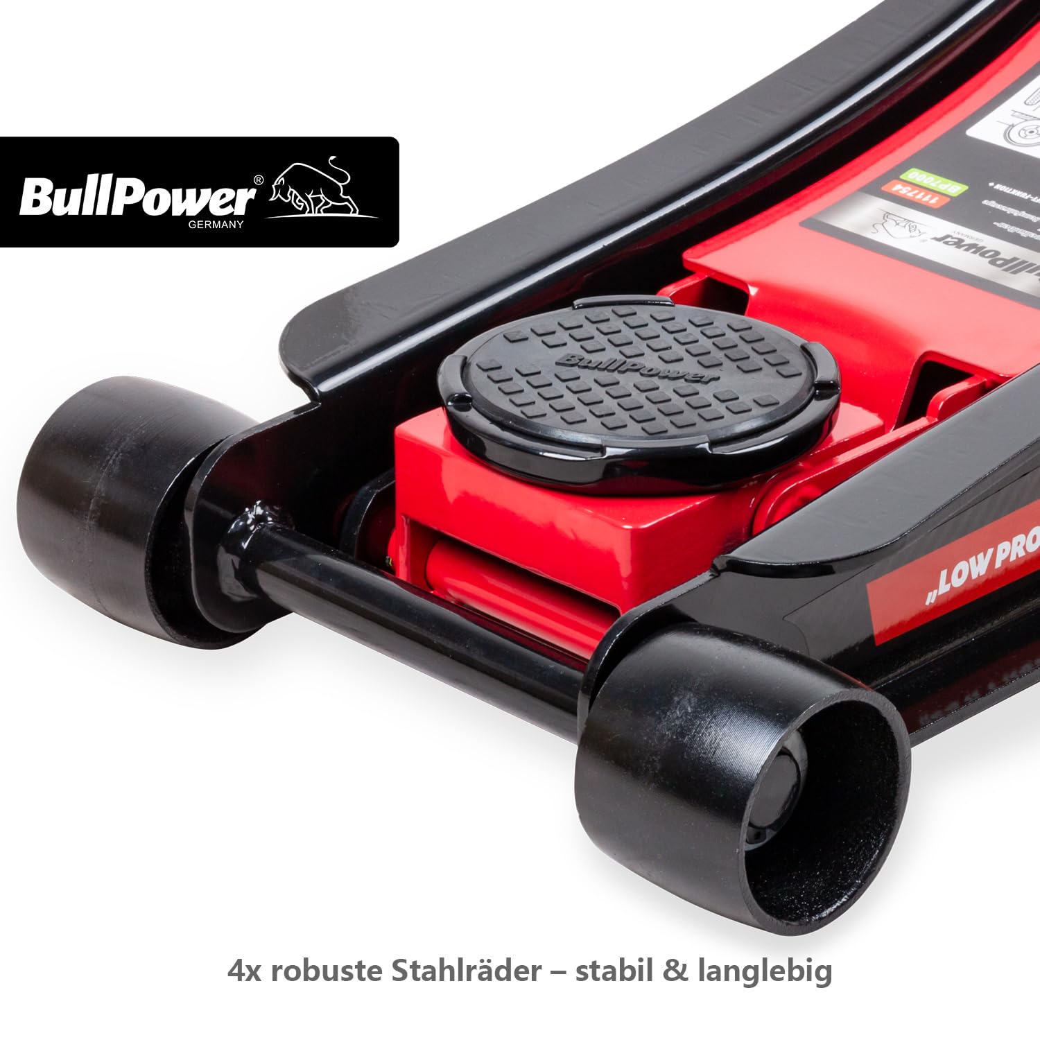 BullPower BP7000 Hydraulischer tiefer Racing Rangierwagenheber 3T Quicklift 3000kg 75-500mm, Wagenheber für Racing Sportwagen, Rennsport + 2X Gummiauflage