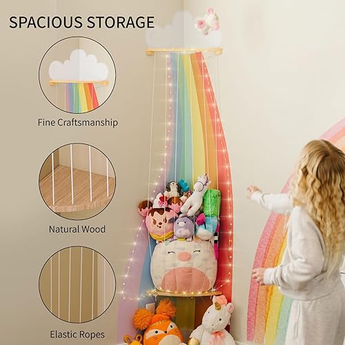 Miniatura 4 de PUTSKA Organizador de almacenamiento de animales de peluche de esquina, soporte para animales de peluche, almacenamiento tapado, peluches que