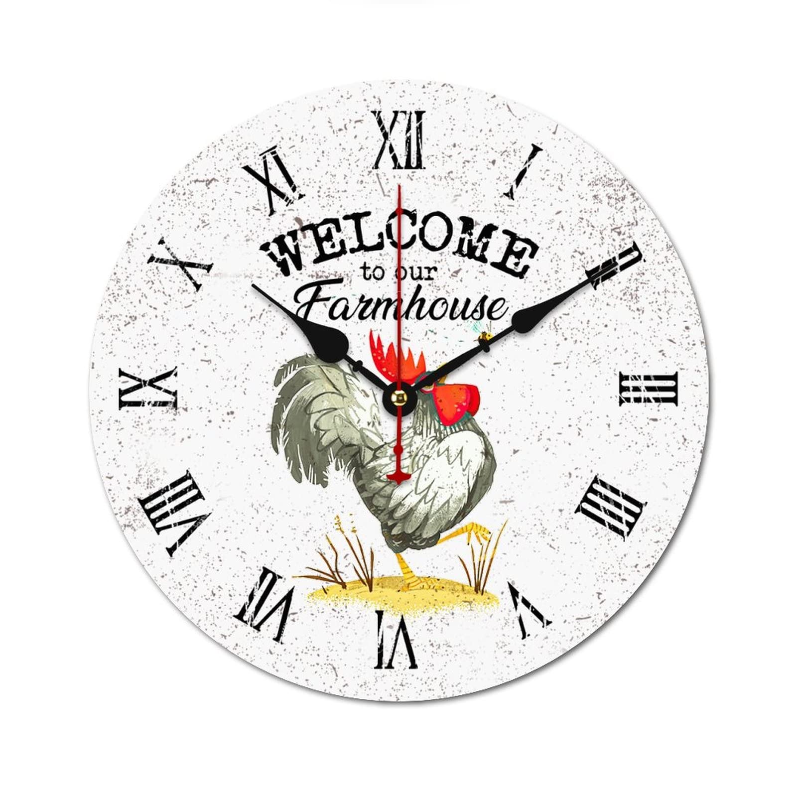 Horloge murale Welcome to Our Farmhouse bois silencieuse cuisine salon 38cm