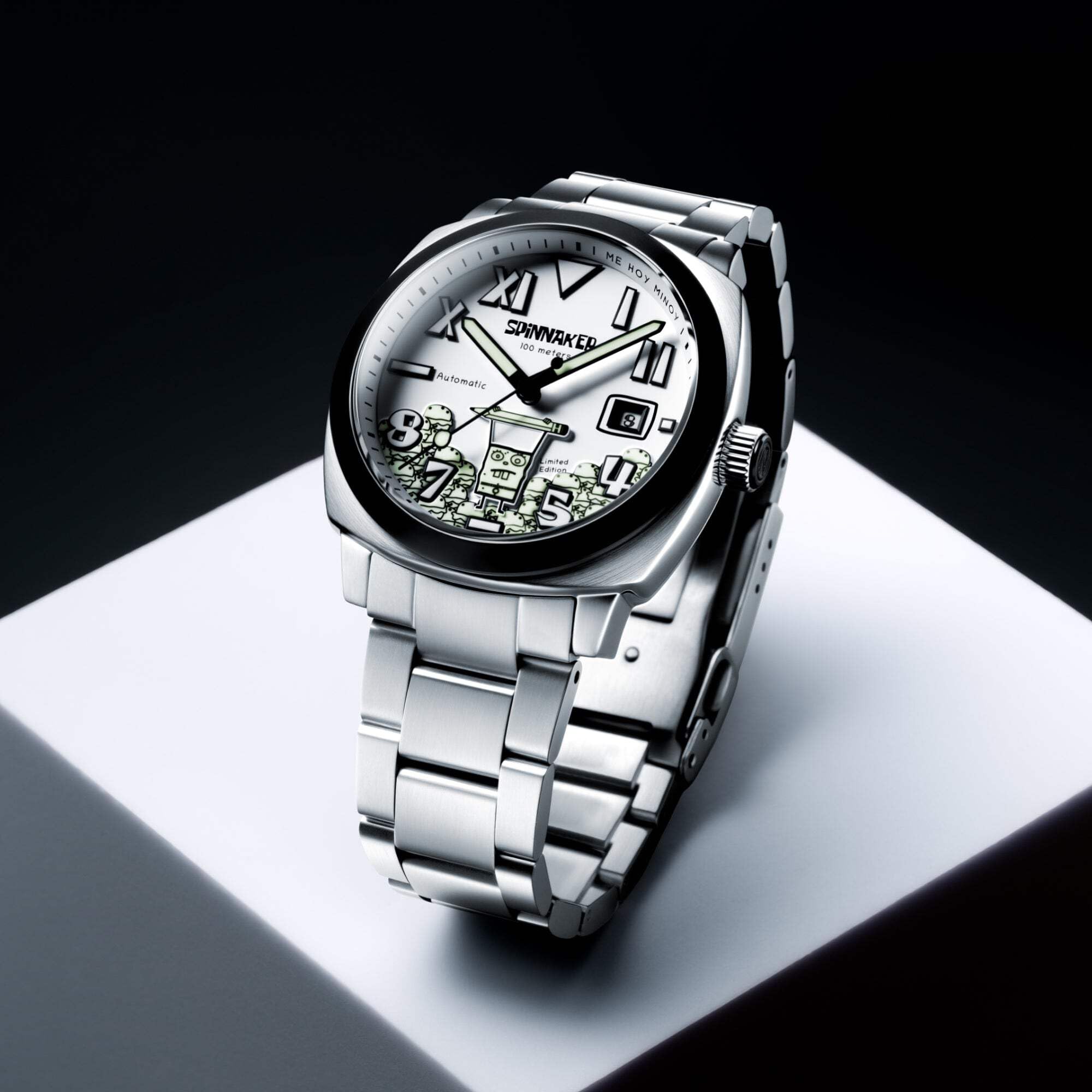 Spinnaker Męski 42 mm Hull California automatyczny Spongebob Squarepants Doodlebob limitowana edycja zegarek z solidną bransoletką ze stali nierdzewnej SP-5174