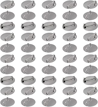 50PCS Flat Brooch Clasps Pin Back Metal Safety Pin Disk Base with Locking Clasp Jewelry Making Accessories 2cm