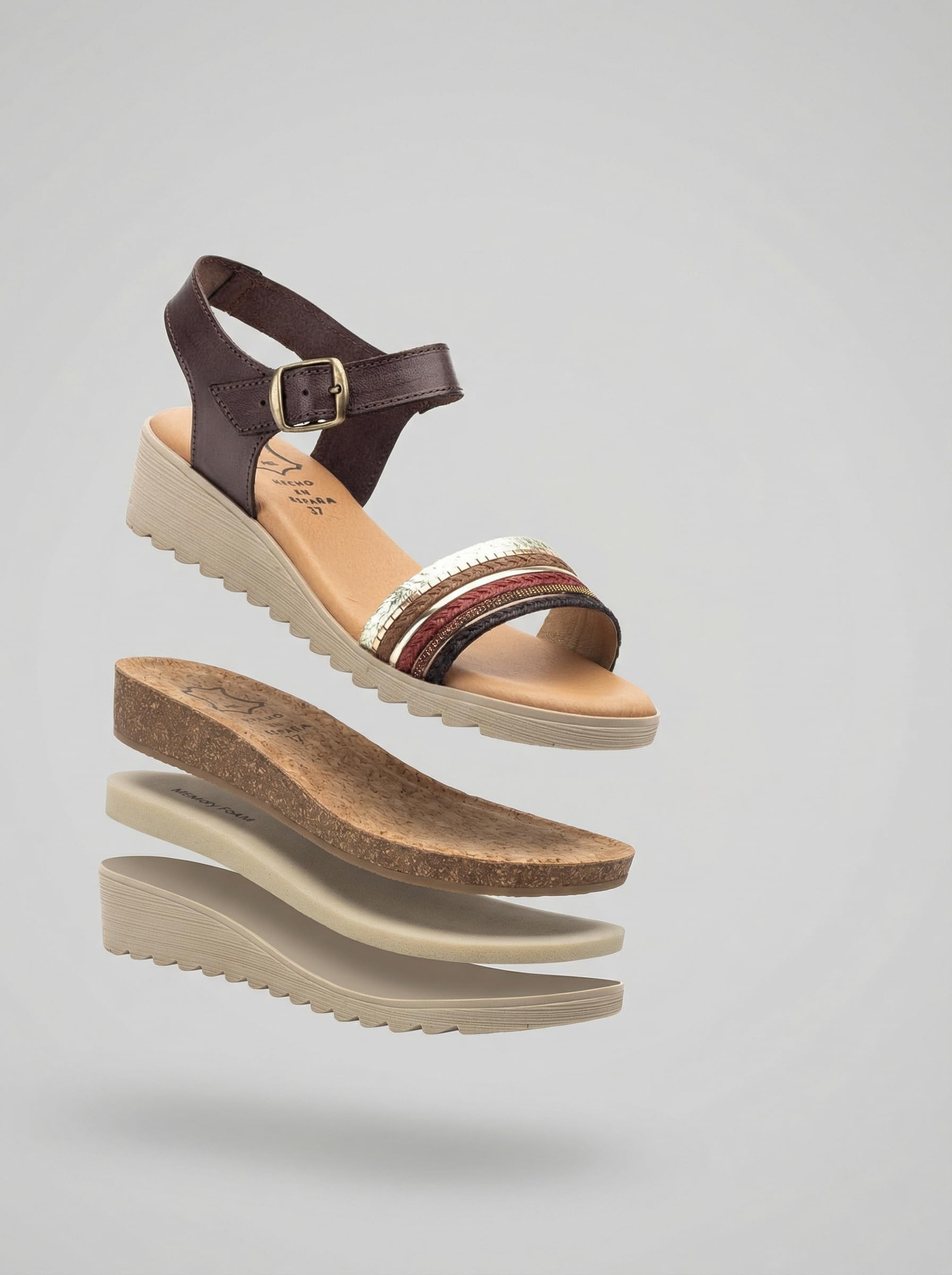 NOESLOMISMO BY DILEMA Sandalias Cómodas de Cuña Baja para Mujer | Tiras Trenzadas Multicolores