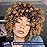 YEAME Curly Wigs for Black Women - Kinky Afro Curly Wig with Bangs 2 Tone Blonde Mixed Brown Color Synthetic Heat Resistant Full Wigs with 1 Wig Comb and 4pcs Wig Caps