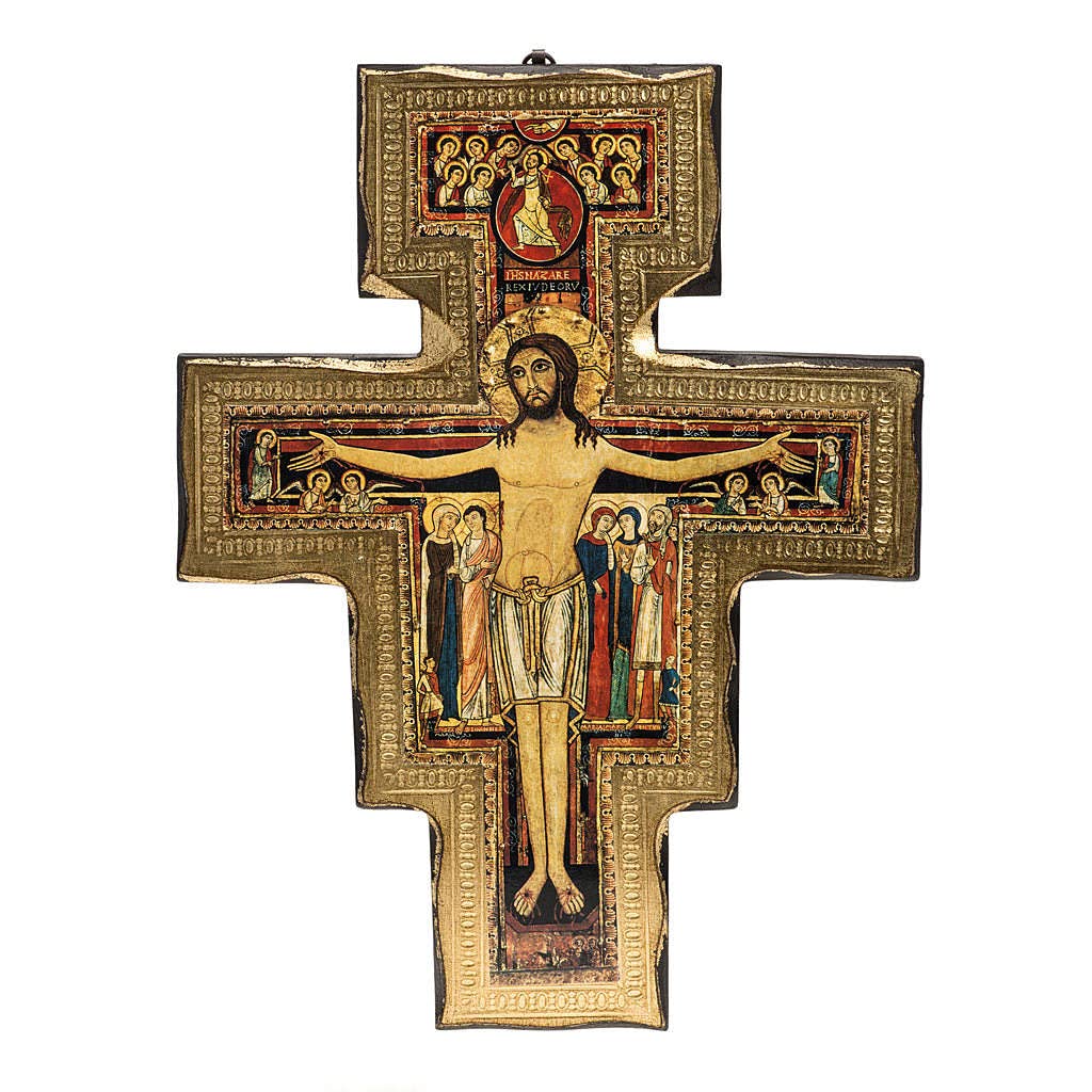 Holyart Crocifissi in legno: Crocifisso San Damiano legno bordo irregolare, 21 cm (8.27 inc.)