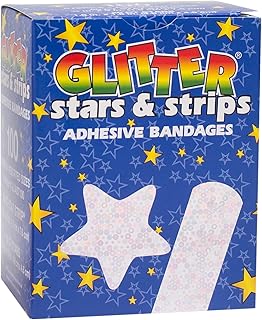 American White Cross Designer Adhesive Bandages, Sterile, Glitter Stars and Stripes, Assorted, 100 per Box, 12 Box per Case (Pack of 1200), Model Number: GLIAST100
