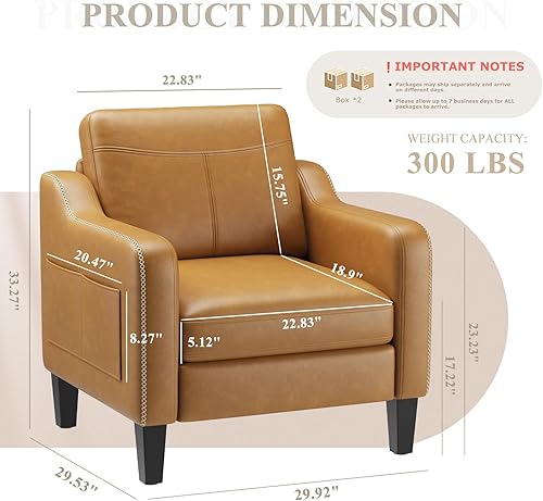 Miniatura 2 de Juego de 2 sillas decorativas de piel sintética, sofá moderno de mediados de siglo con cojines extraíbles, marco de madera maciza y diseño de