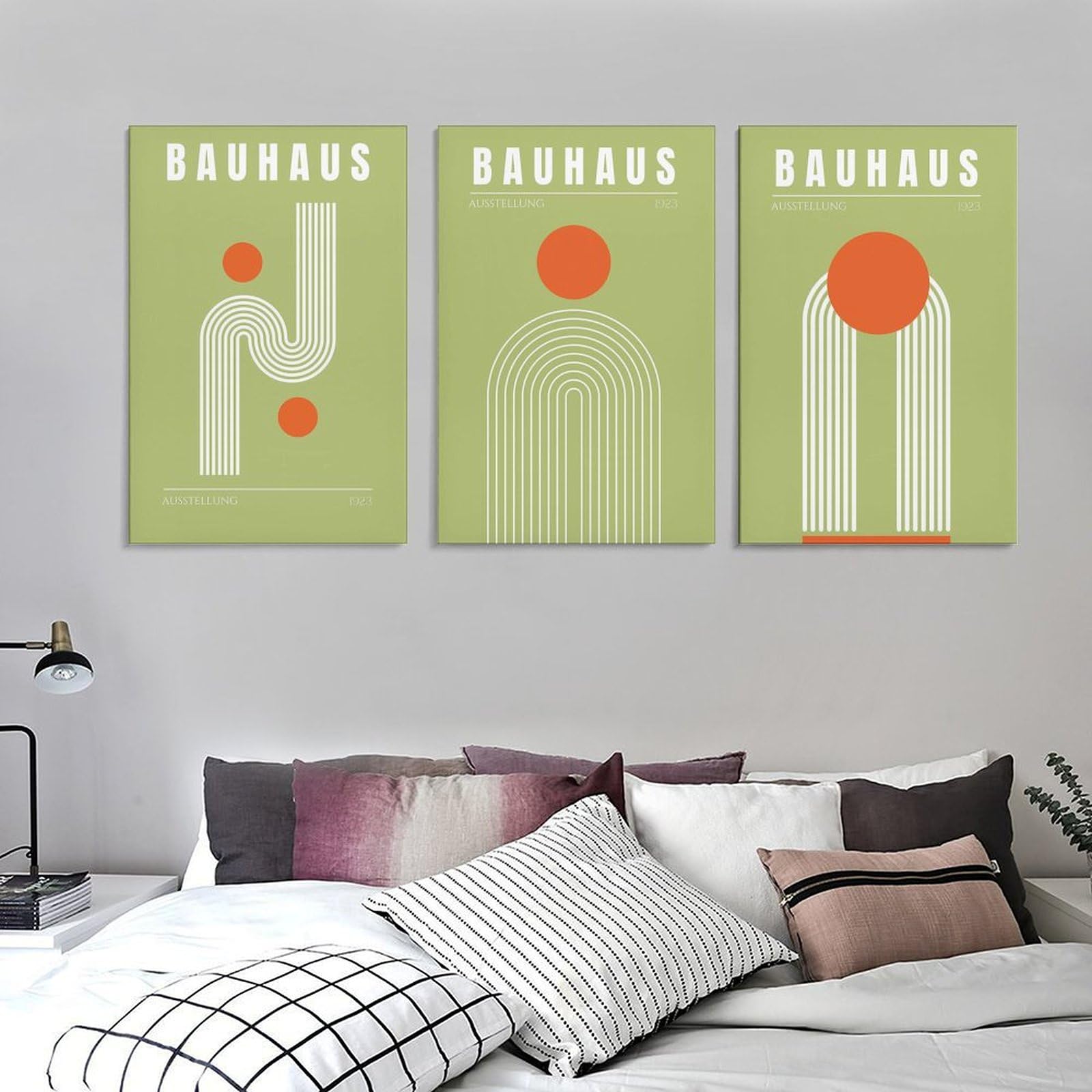 Set di 3 poster Bauhaus verde da parete, arte moderna di metà secolo, stampa artistica moderna con stampa Bauhaus, decorazione per soggiorno, casa e ufficio, 30 x 45 cm