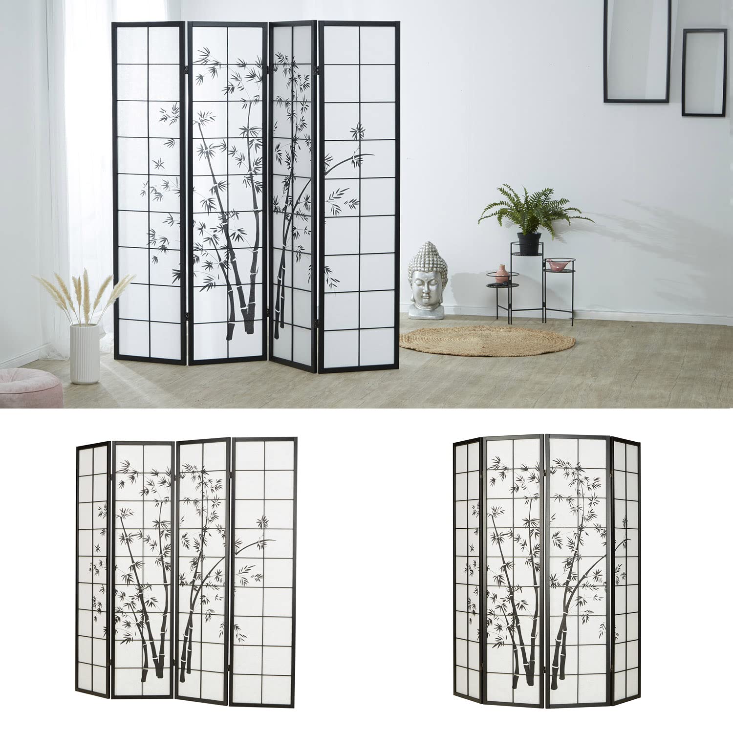Homestyle4u 4 éléments de écran intercalaire Partition Motif Bambou Noir, Single/Petite