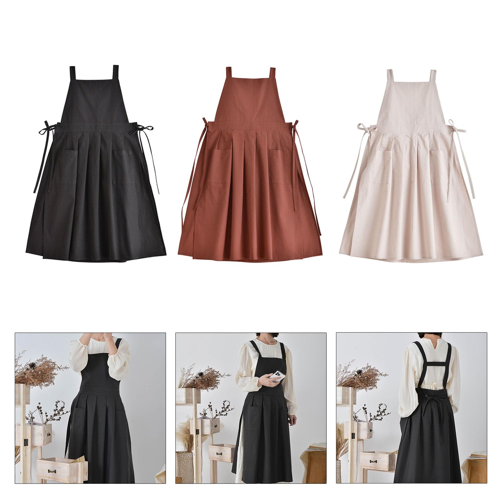PANGBOER Pinafore Tablier de cuisine imperméable pour femme avec poches pour le travail, le jardinage, la cuisine, la peinture, la pâtisserie