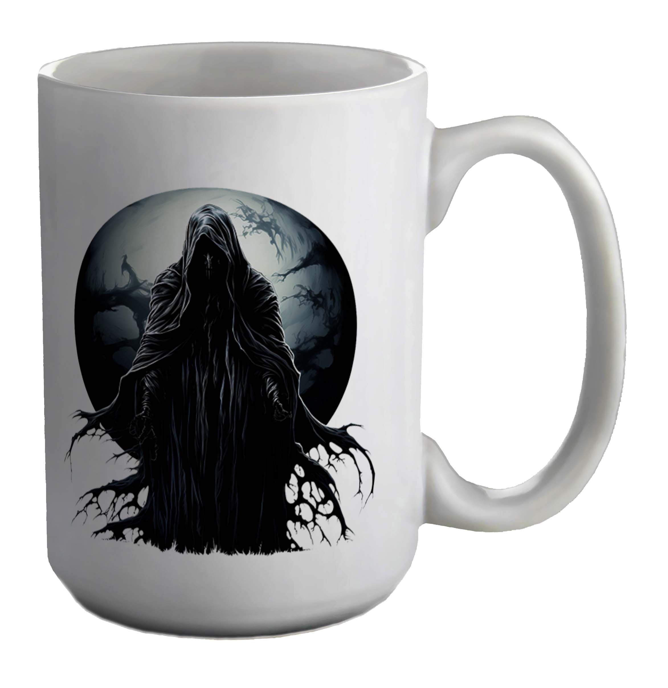 Shopagift Grim Reaper Mug Gothic Moon Death Skeleton White 15oz Large Gift Ceramic Cup