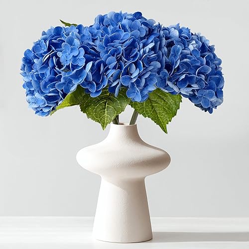 Miniatura 8 de 3 piezas de hortensias de color azul oscuro al tacto real de 21 pulgadas, hortensias grandes de látex con tallos largos para centros de mesa de