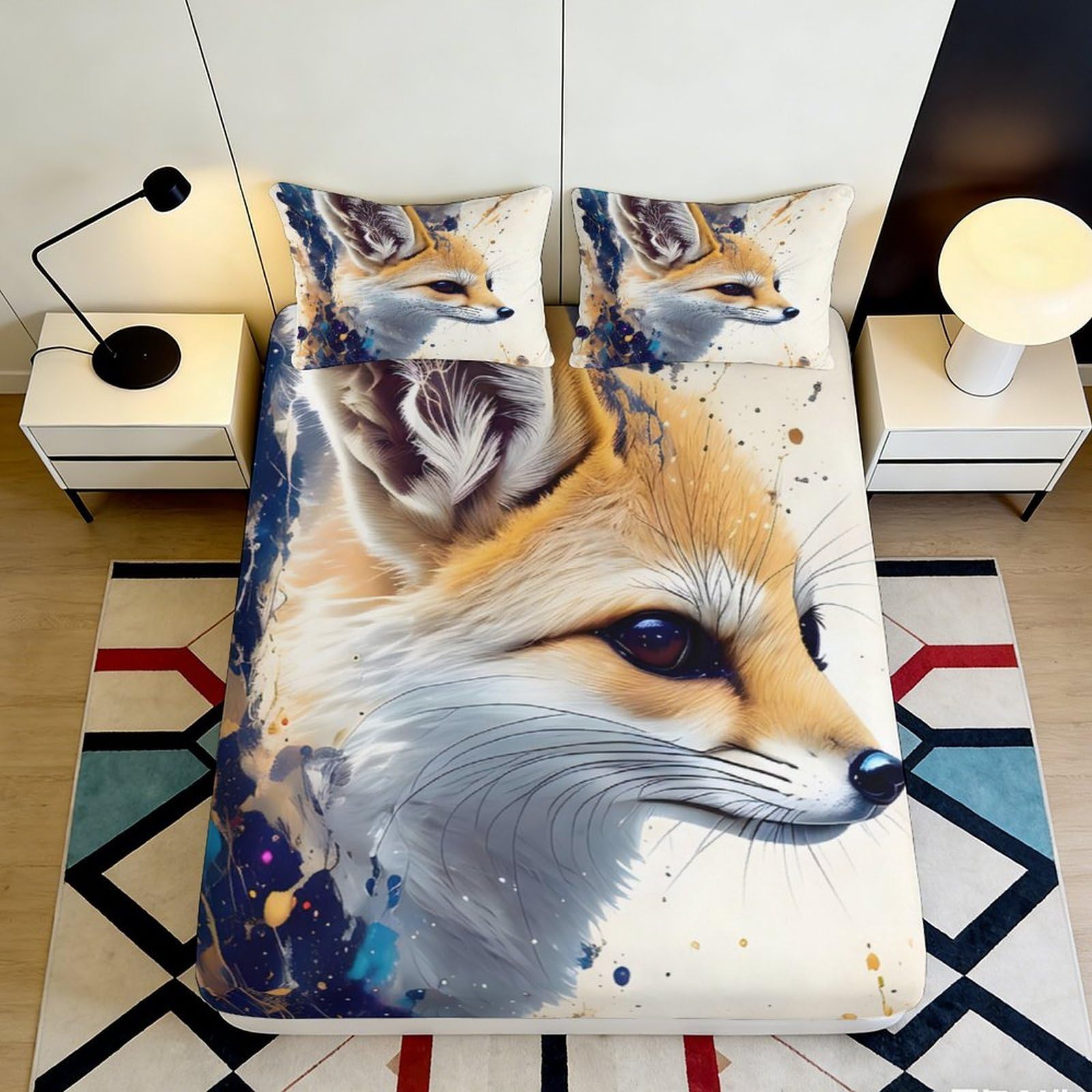 3D Printed fox Fitted Sheet, soft touch Microfiber, wrinkle resistant, bedroom decor, Bed Sheet for apartment bedding, easy care, dustproof, protects mattress 90x200x25cm