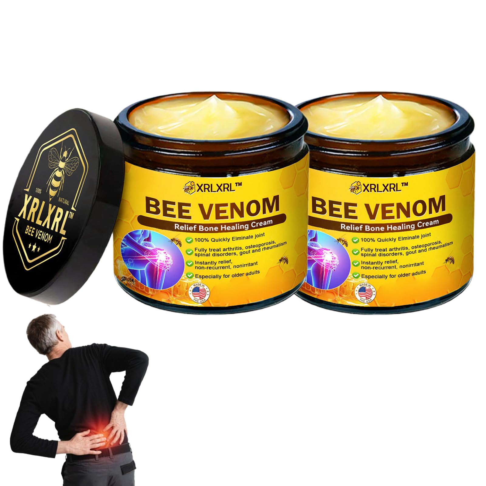 XRLXRL Bee Venom Relief Bone Healing Cream, Professional Bee Venom Cream for Activities, Bee Venom Joint & Bone Therapy cream for Back, Knee, Hands,