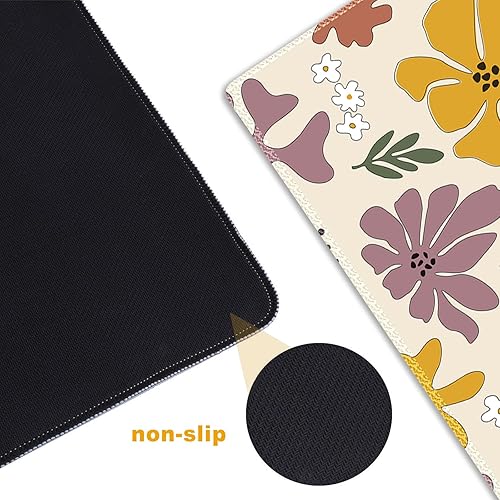 Vista 122 de ARTSO Alfombrilla de escritorio grande negra, alfombrilla de mouse para juegos XXL, alfombrilla de escritorio antideslizante con base de goma, Flor
