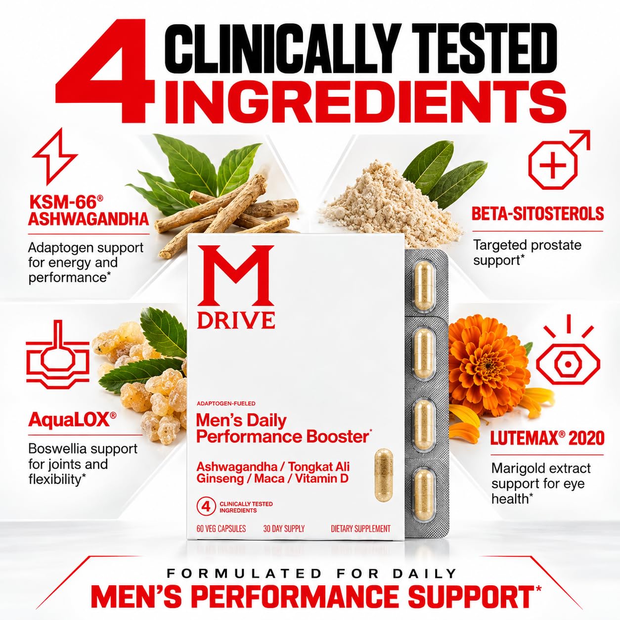 M Drive Men's Daily Performance Booster Ashwagandha Tongkat Ali 60 Capsules — Amazon image 2
