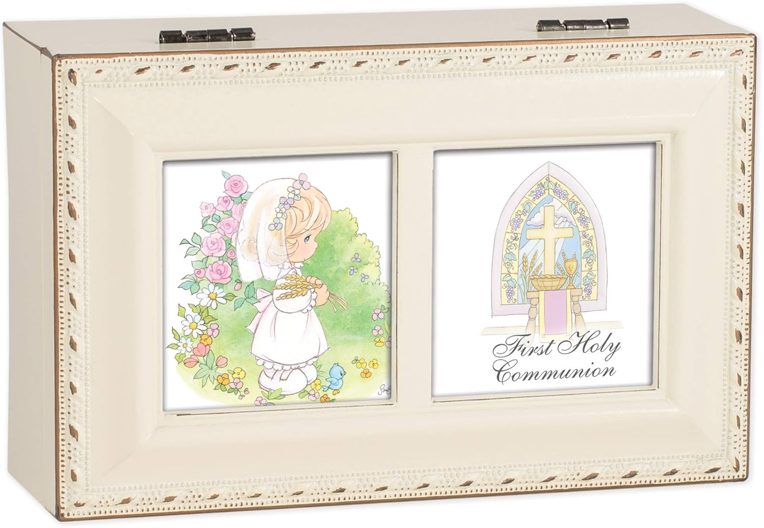 Cottage Garden Precious Moments First Communion Girl Ivory Petite Music Box/Jewelry Box Plays Jesus Loves Me