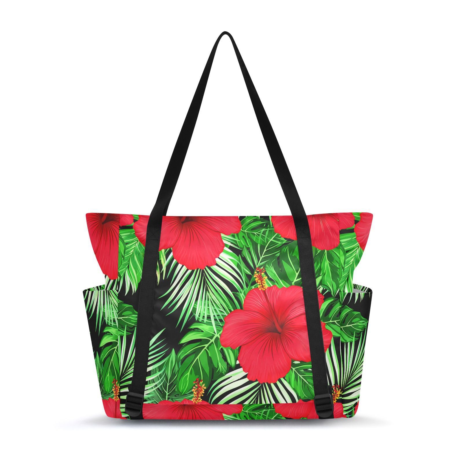 Lxqimora Red Hibiscus Classic Black Yoga Mat Bag for Women Water-Resistant Gym Bag with Yoga Mat Holder Tote Bag for Pilates Gym Yoga Travel