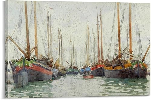 Colorful Fishing Boats-Henry Scott Tuke Wall Art Picture Painting Poster Canvas Print Posters Artworks Bedroom Living Room Decor 20x30inch(50x75cm)