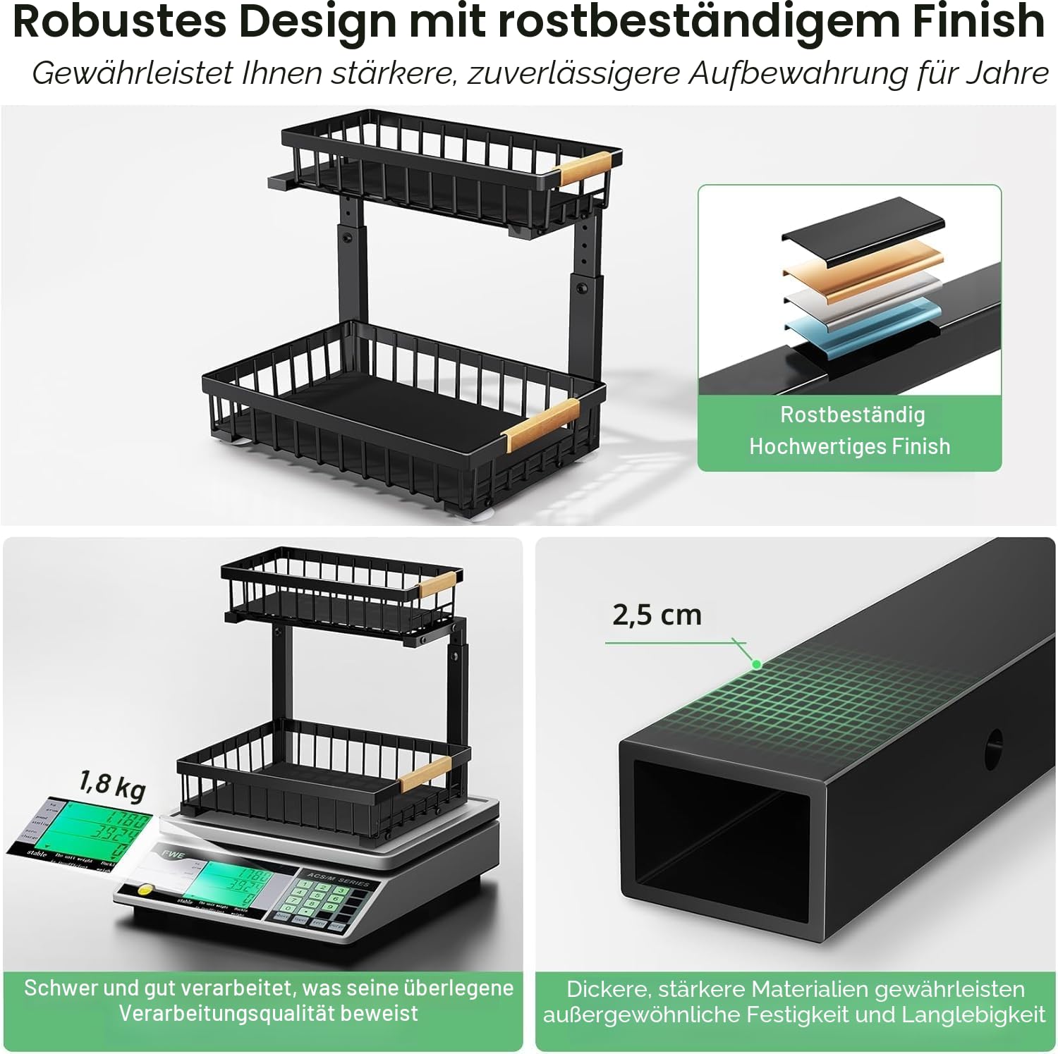 Kitstorack Metall Spülschrank Organizer, 1 Stück Unter Waschbecken Regal Organizer, 2-stufig Herausgleiten Ausziehbares Lagerregal für Küche, Badezimmer, Speisekammer, Schrank