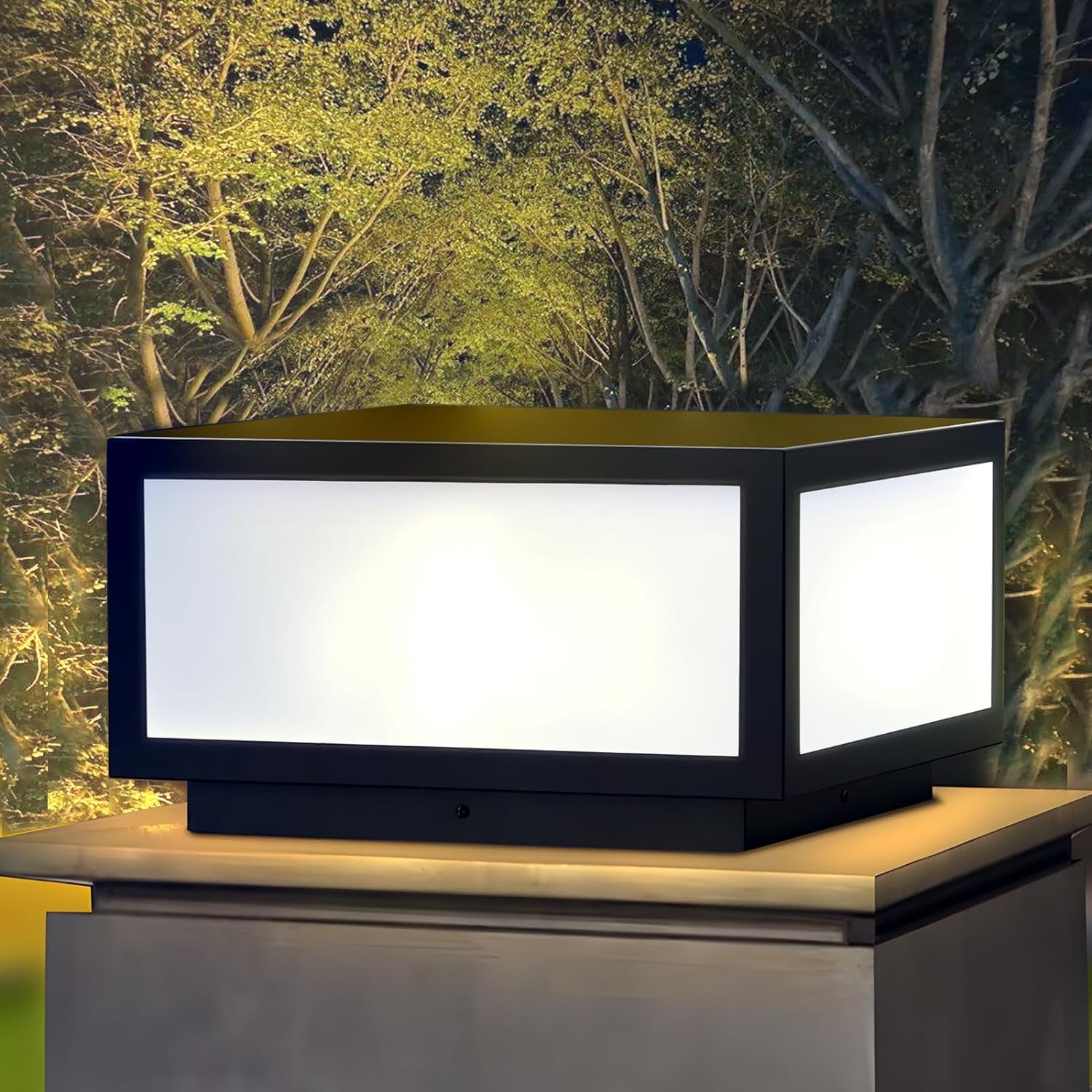 Outdoor Modern Post Light, LED Fence Deck Cap Light High Voltage Wired Lantern Column Lamp for Flat Surface Patio Garden Decoration with IP54 (Hardwiring, 10 X 10 Inch)