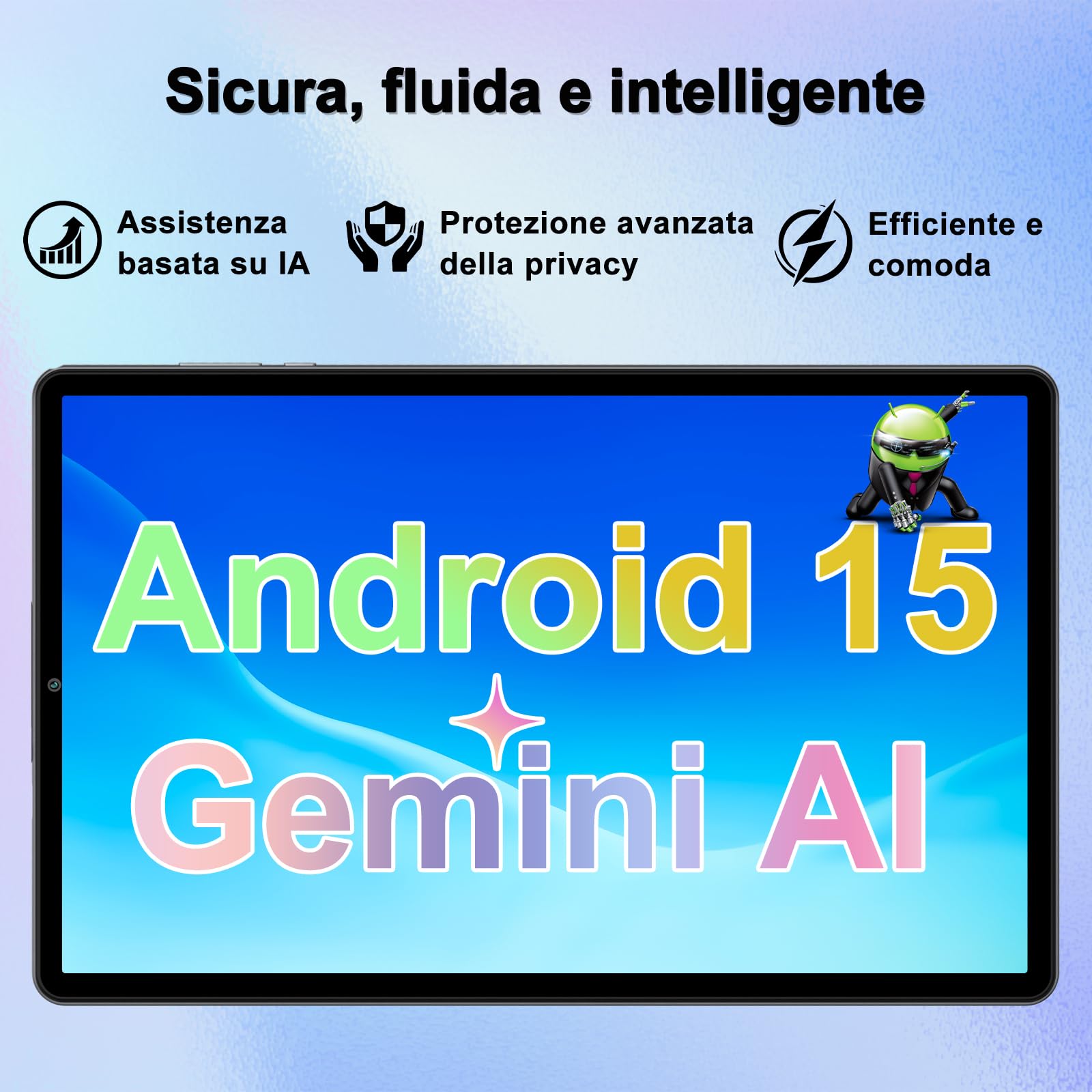 Tablet 10 Pollici Android 15 con Gemini AI, 30GB RAM + Espandibile 2TB ROM, Octa-Core, Widevine L1, WiFi 5G, BT5.0, Fotocamere 8MP/5MP, 6000mAh, con Tastiera, Mouse e Custodia – Grigio