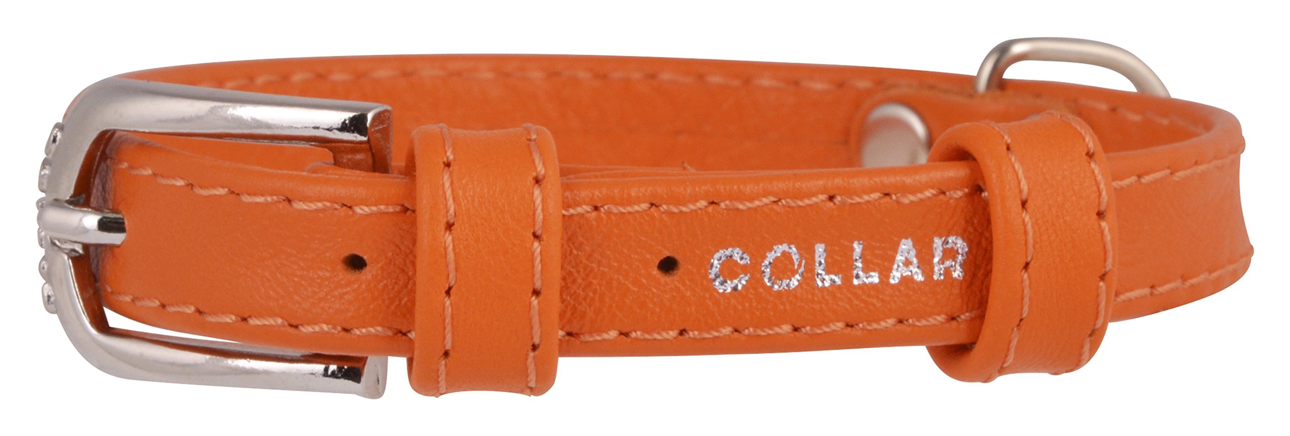 Collar Glamour Leather Dog Soft Padded Collar, 11-inch, Orange
