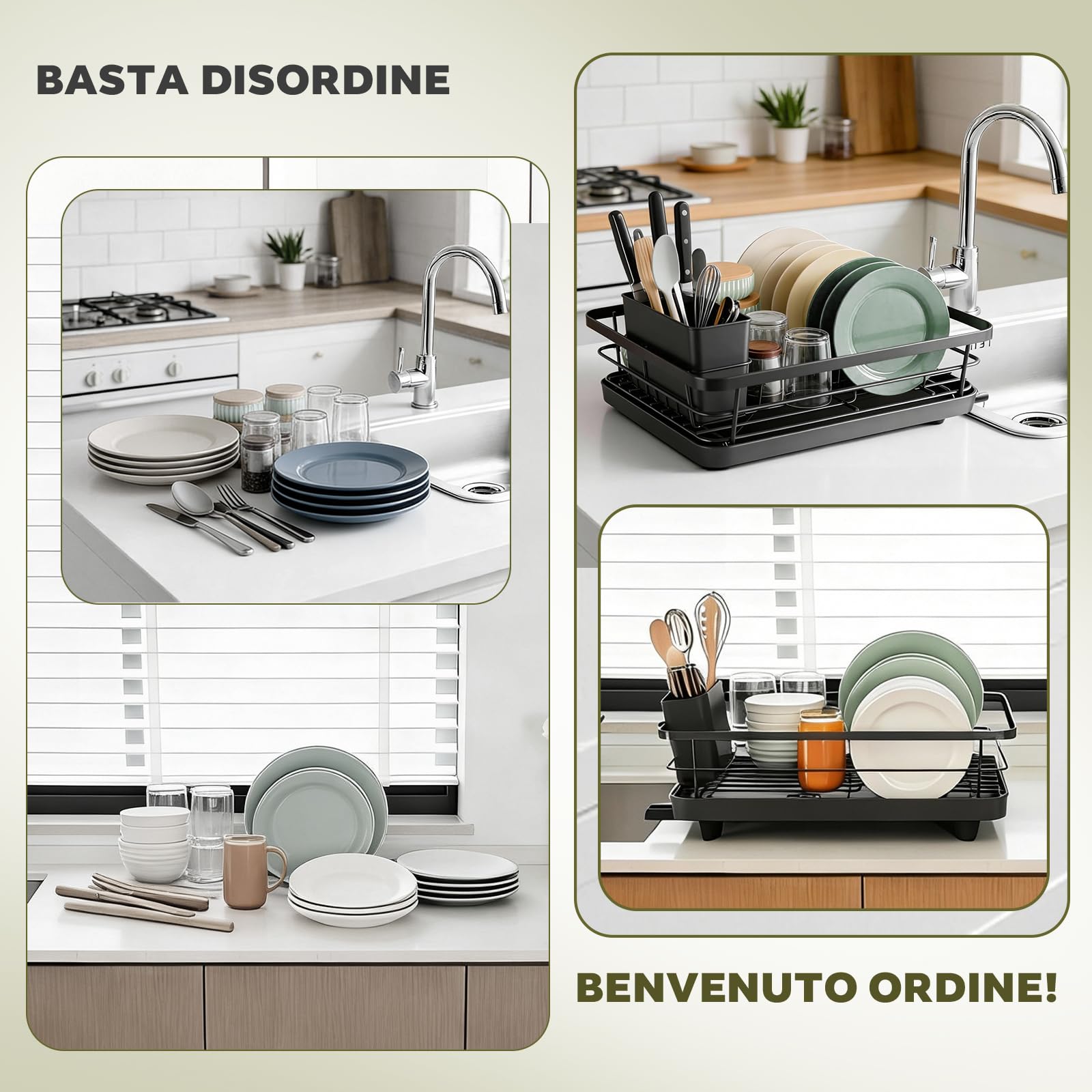 Scolapiatti In Acciaio Inox Con Ciotola E Portaposate – Antiruggine, Salvaspazio Per Cucina